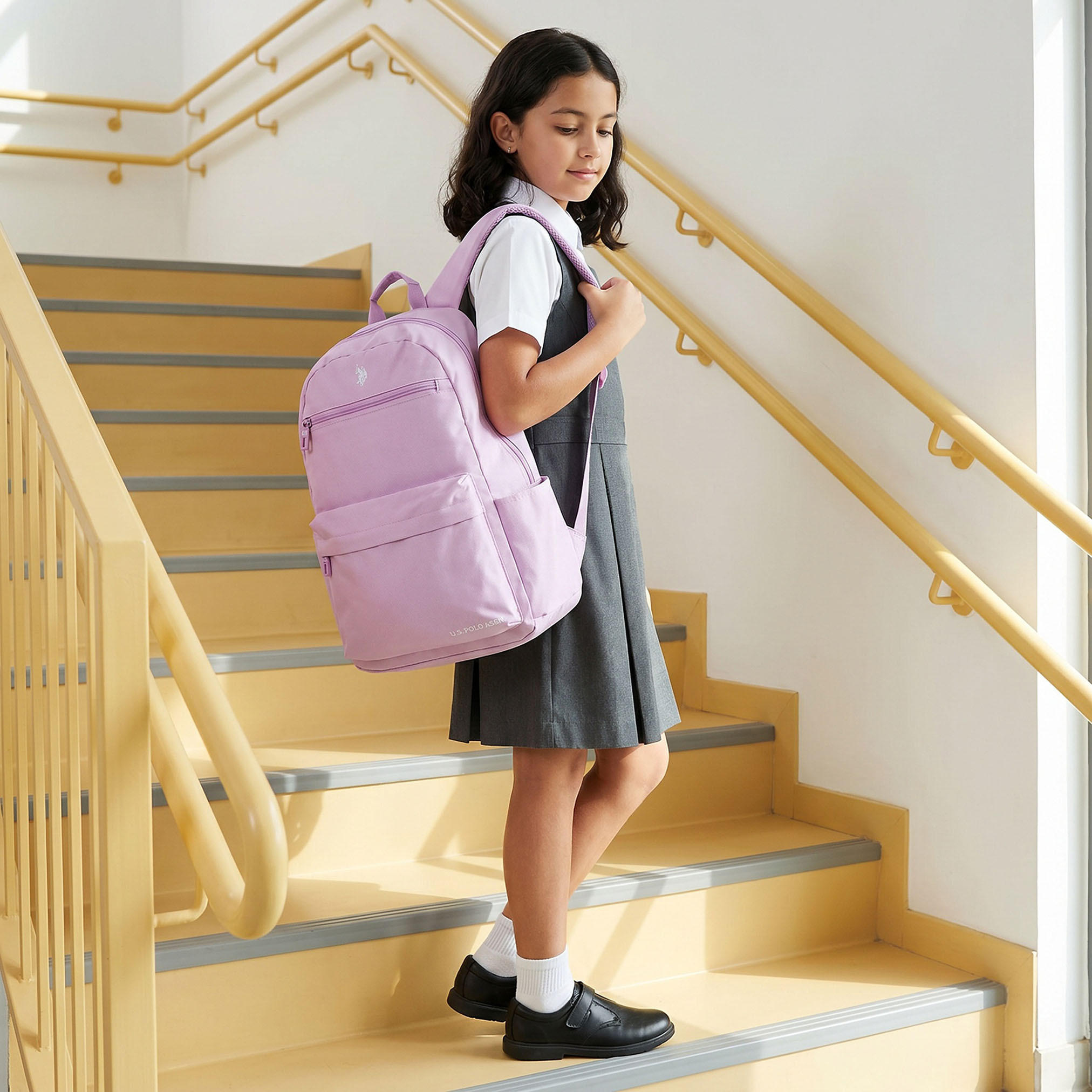 شنطة ظهر سادة وحمالات كتف قابلة للتعديل للبنات 8-13 سنوات من يو إس بولو أسن - 18 بوصة-school-bagsandbackpacks-backpacks-image-3