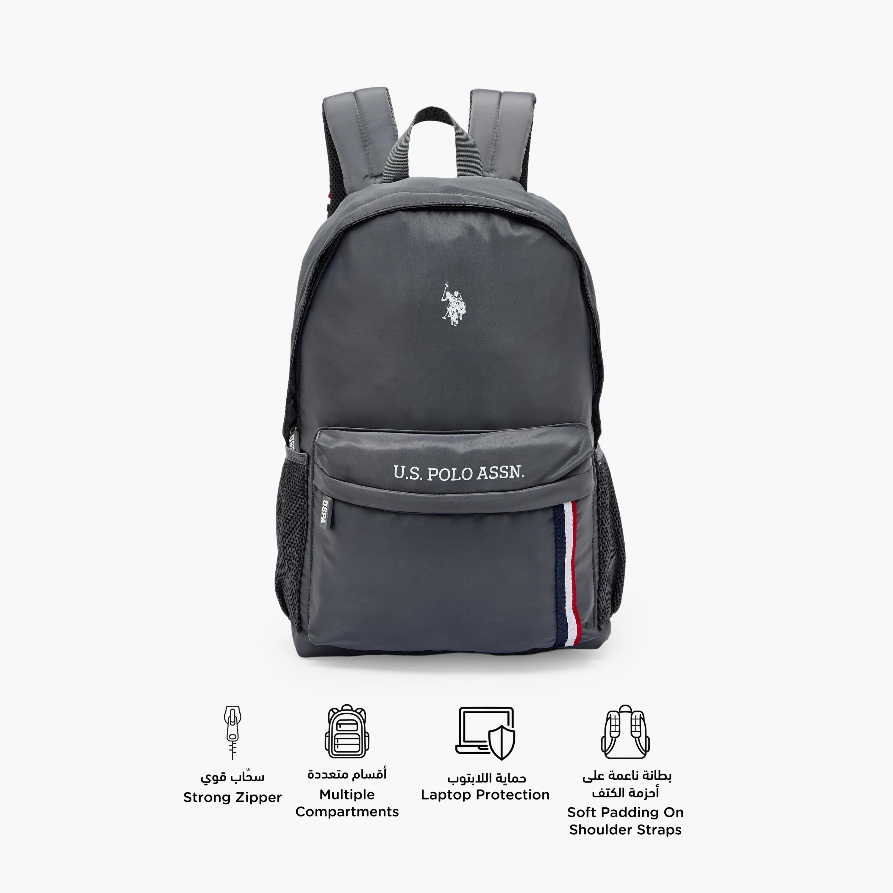 US POLO ASSN. Logo Print Backpack for Boys 8-13 Years with Adjustable Shoulder Straps - 18 inches-school-bagsandbackpacks-backpacks-image-2