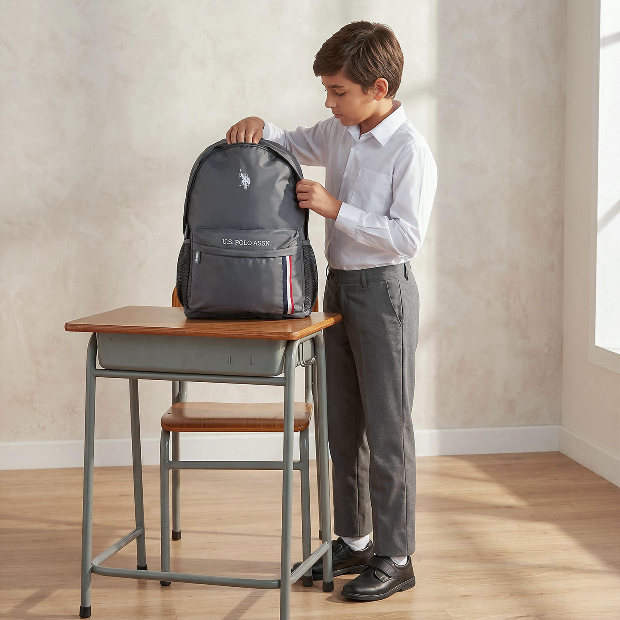 US POLO ASSN. Logo Print Backpack for Boys 8-13 Years with Adjustable Shoulder Straps - 18 inches-school-bagsandbackpacks-backpacks-image-3