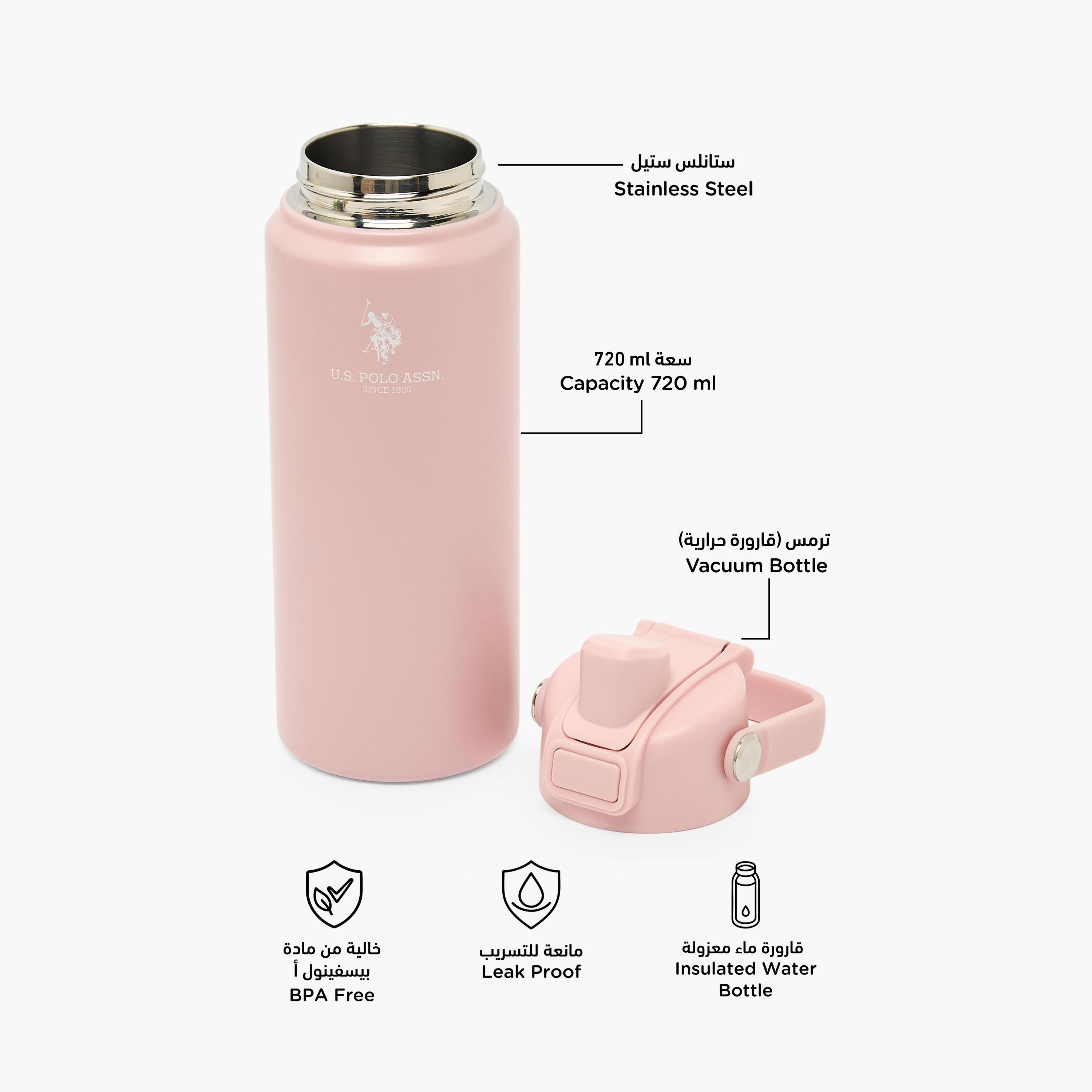 US POLO ASSN. Solid Stainless Steel Water Bottle with Spout and Handle - 720 ml-school-waterbottles-image-2