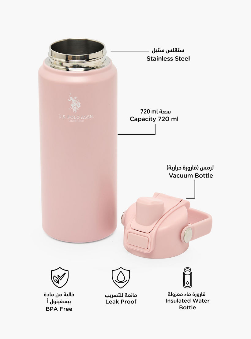 US POLO ASSN. Solid Stainless Steel Water Bottle with Spout and Handle - 720 ml-school-waterbottles-image-2