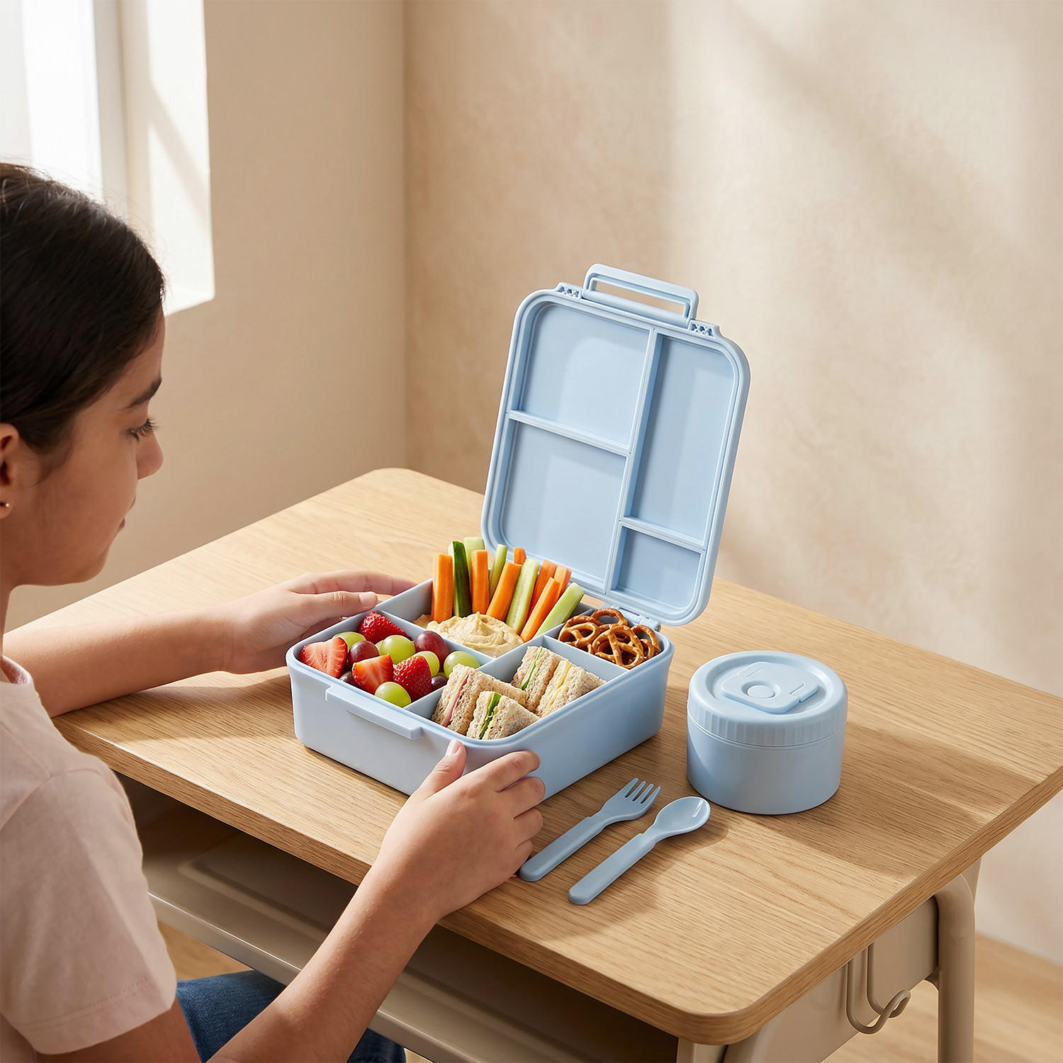 US POLO ASSN. Solid Bento Lunch Box for Girls with Soup Bowl and Cutlery - 1.7 L-school-lunchessentials-lunchboxes-image-3