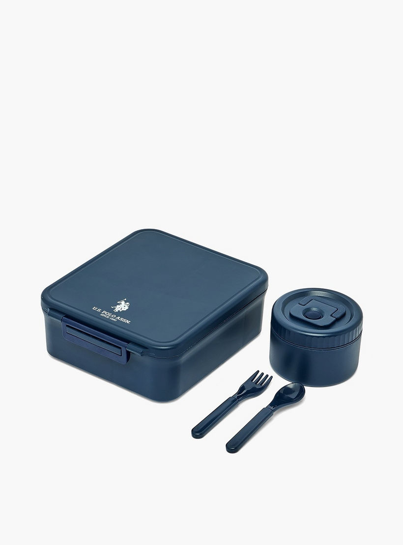 US POLO ASSN. Solid Bento Lunch Box for Boys with Soup Bowl and Cutlery - 1.7 L-school-lunchessentials-lunchboxes-image-1