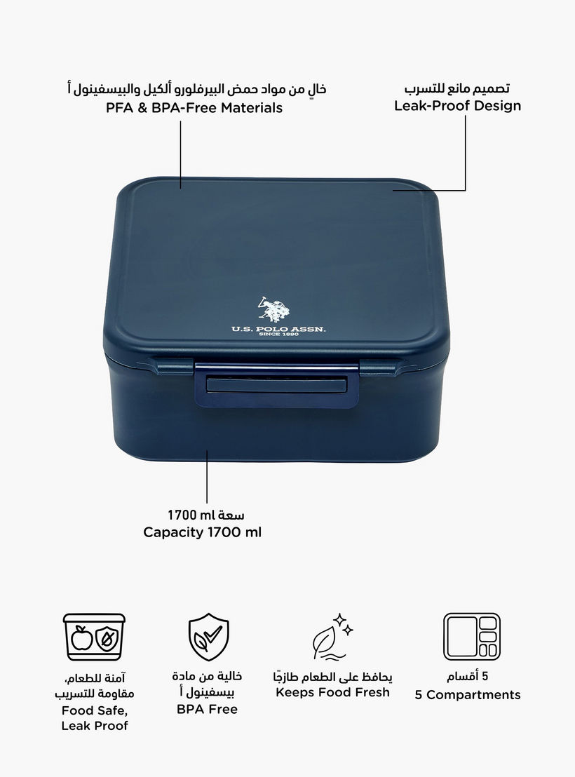 US POLO ASSN. Solid Bento Lunch Box for Boys with Soup Bowl and Cutlery - 1.7 L-school-lunchessentials-lunchboxes-image-2