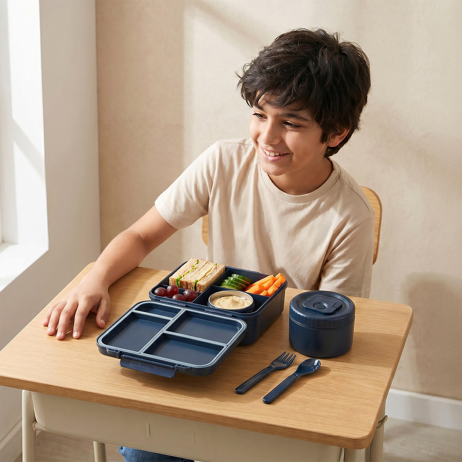 US POLO ASSN. Solid Bento Lunch Box for Boys with Soup Bowl and Cutlery - 1.7 L-school-lunchessentials-lunchboxes-image-3