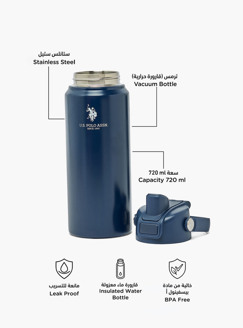 US POLO ASSN. Solid Stainless Steel Water Bottle with Spout and Handle - 720 ml-school-waterbottles-image-2