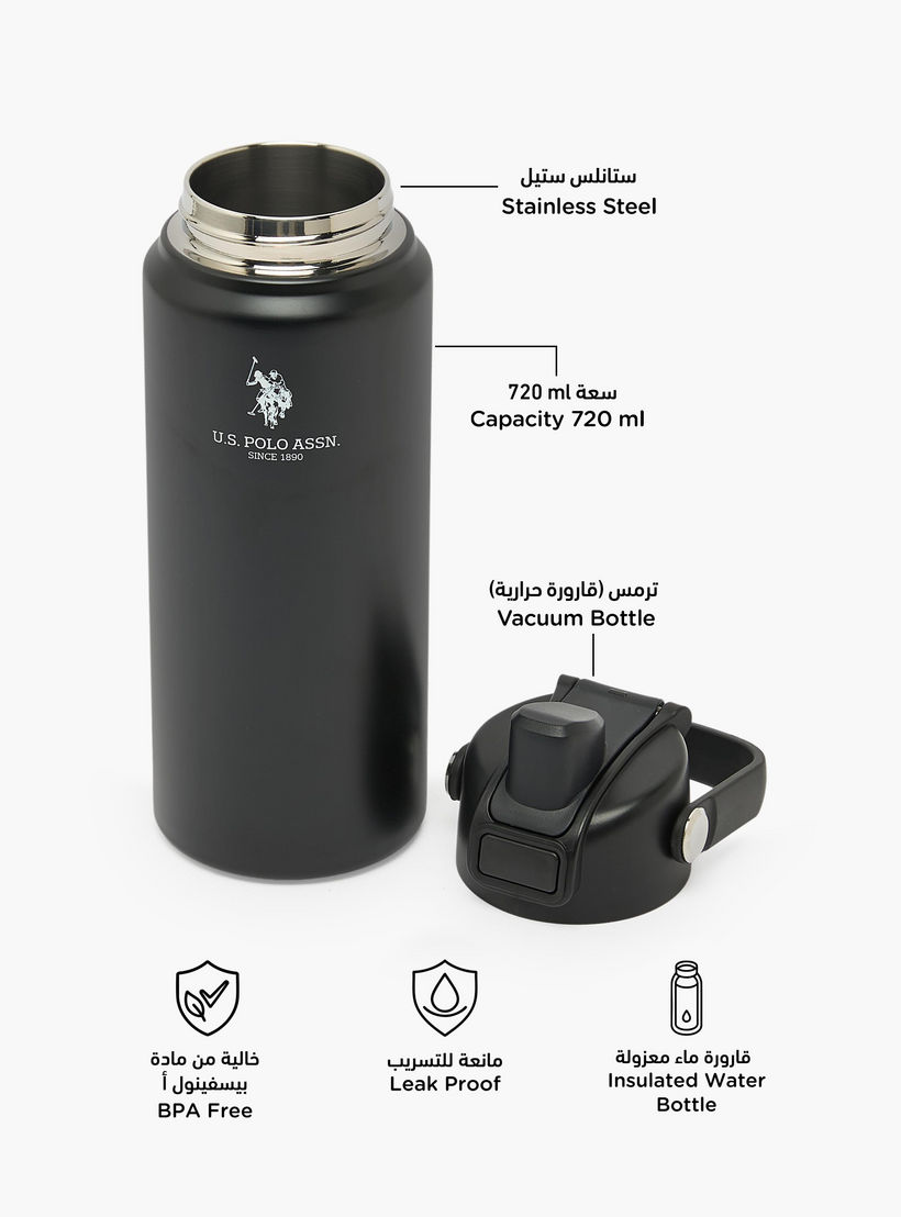 US POLO ASSN. Solid Stainless Steel Water Bottle with Spout and Handle - 720 ml-school-waterbottles-image-2