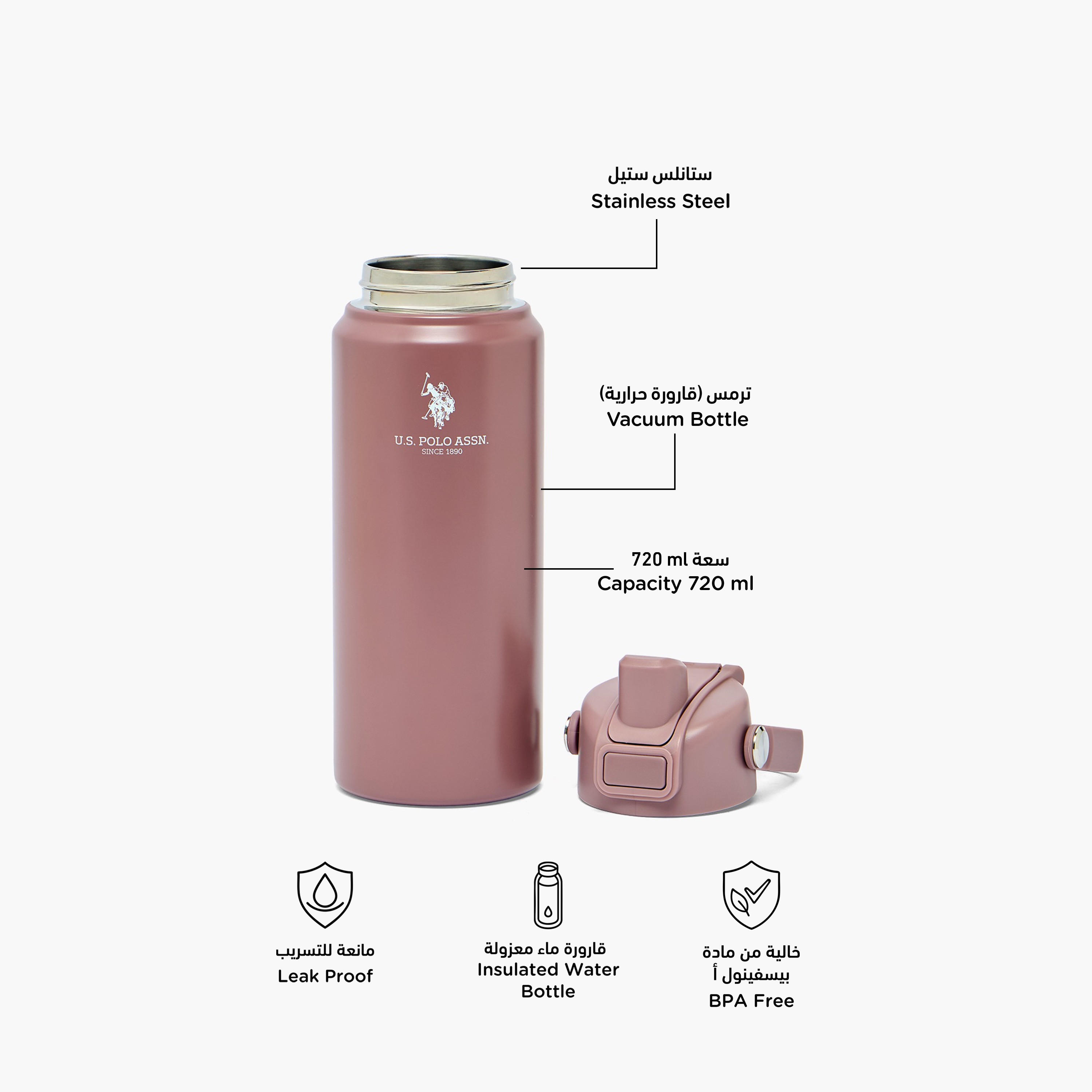 US POLO ASSN. Solid Stainless Steel Water Bottle with Spout and Handle - 720 ml-school-waterbottles-image-2