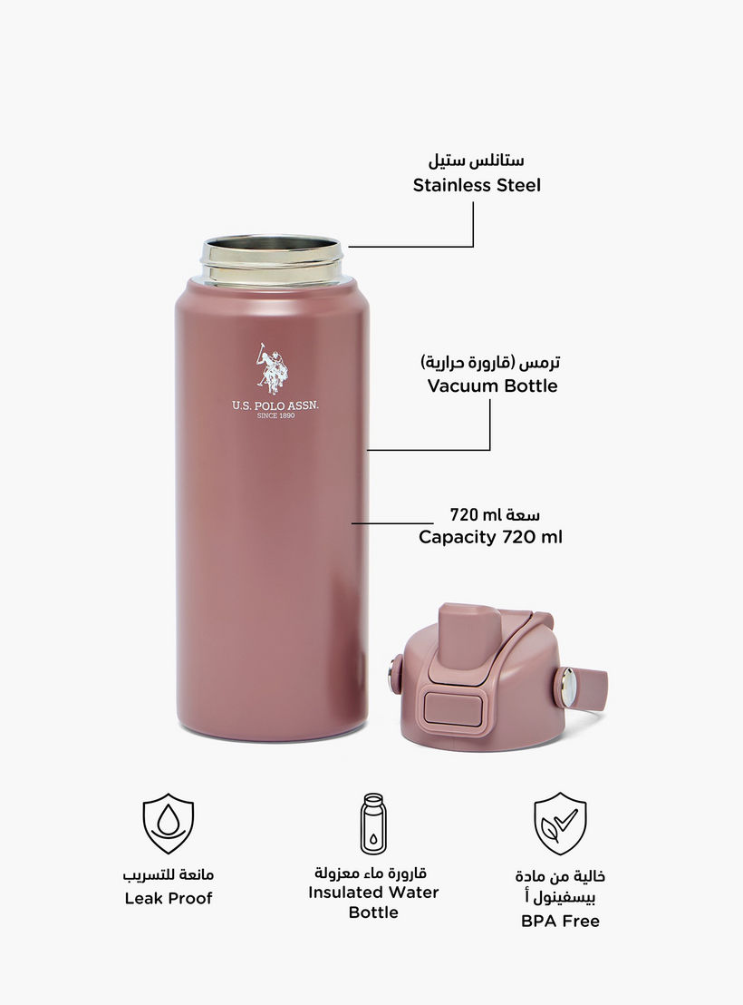 US POLO ASSN. Solid Stainless Steel Water Bottle with Spout and Handle - 720 ml-school-waterbottles-image-2
