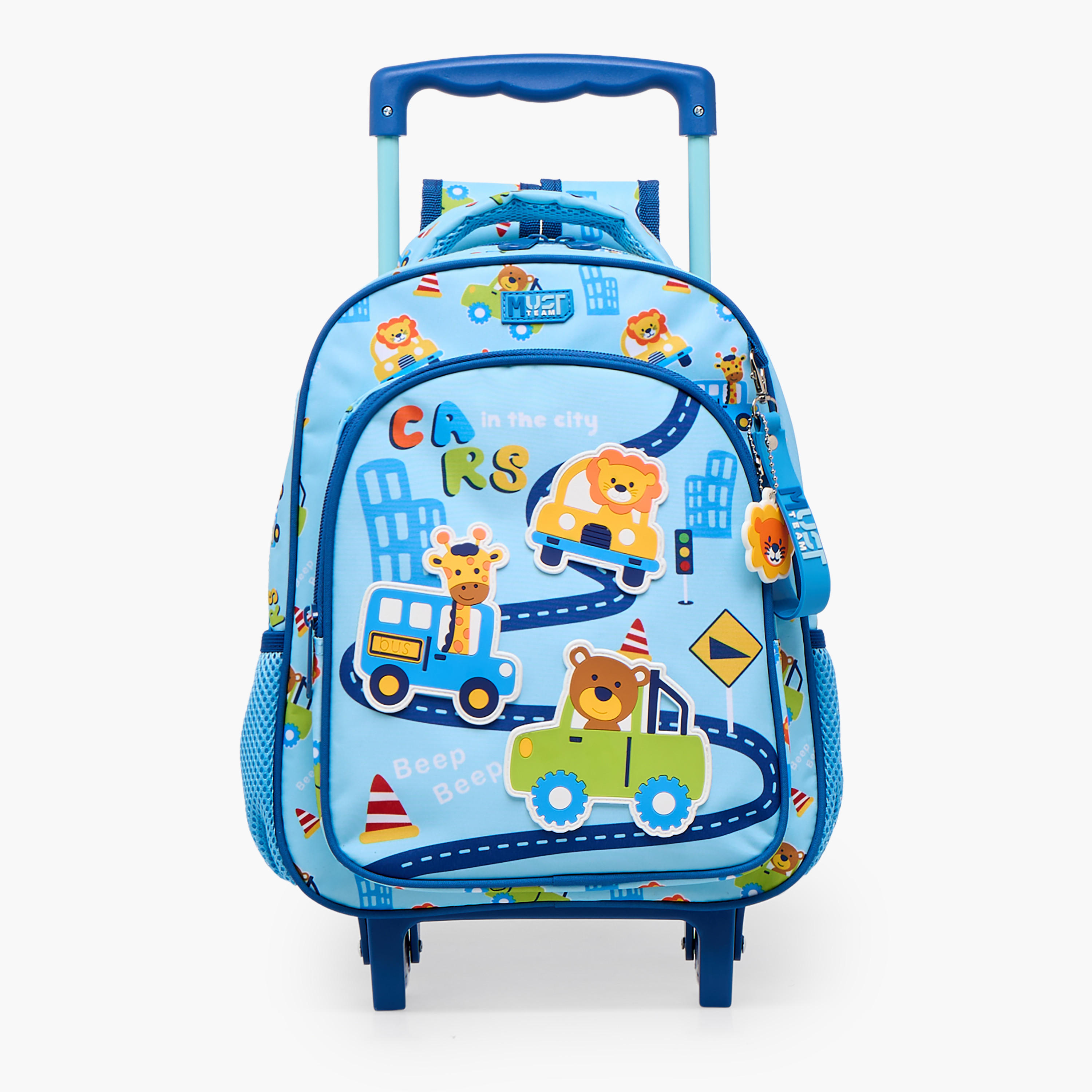 MustTeam City Print Trolley Backpack for Boys 2-5 Years with Retractable Handle - 12 inches-school-bagsandbackpacks-trolleybags-image-1