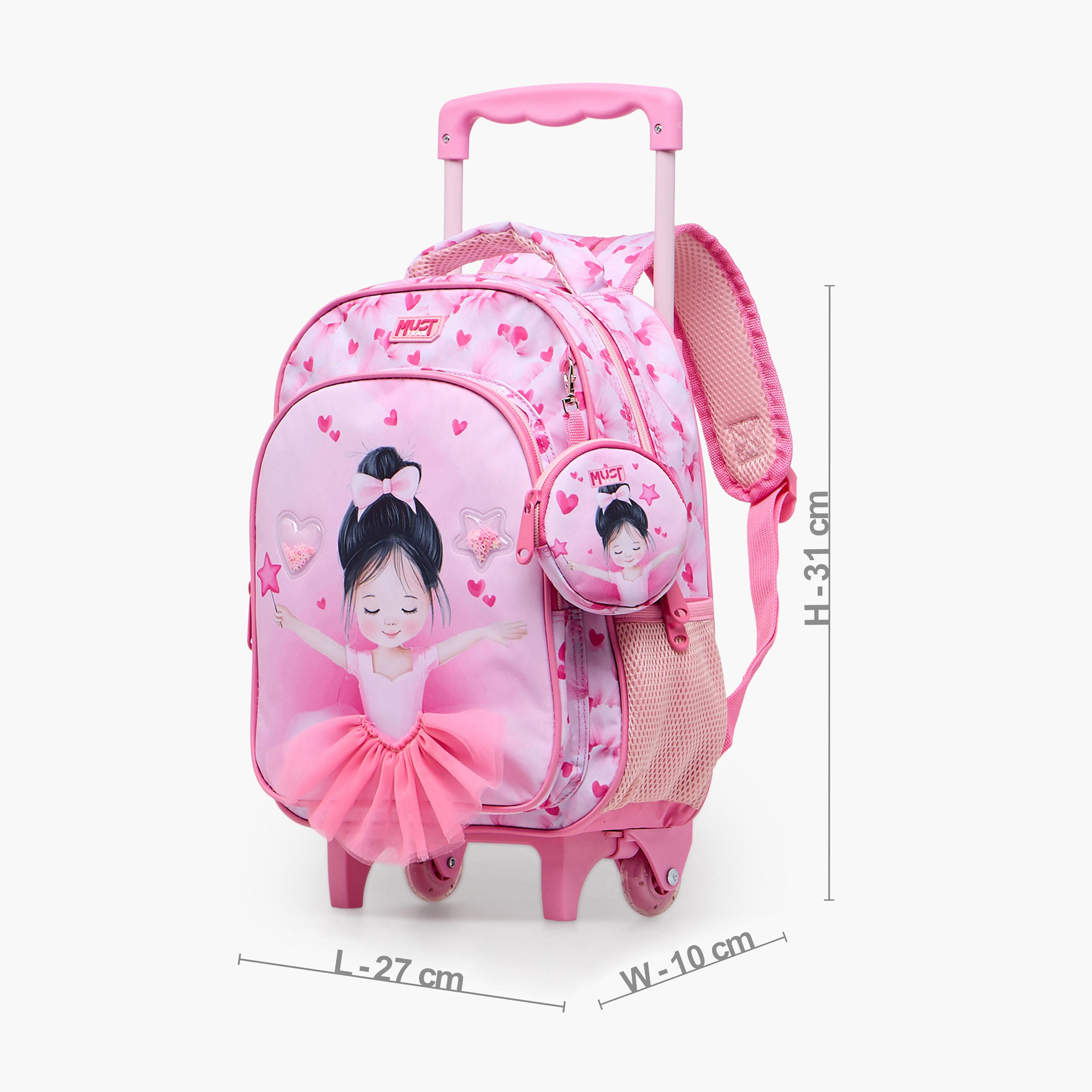 شنطة ترولي بطبعة باليرينا للبنات من 2 - 5 سنوات مع مقبض قابل للسحب من ماست تيم - 12 بوصة-school-bagsandbackpacks-trolleybags-image-12