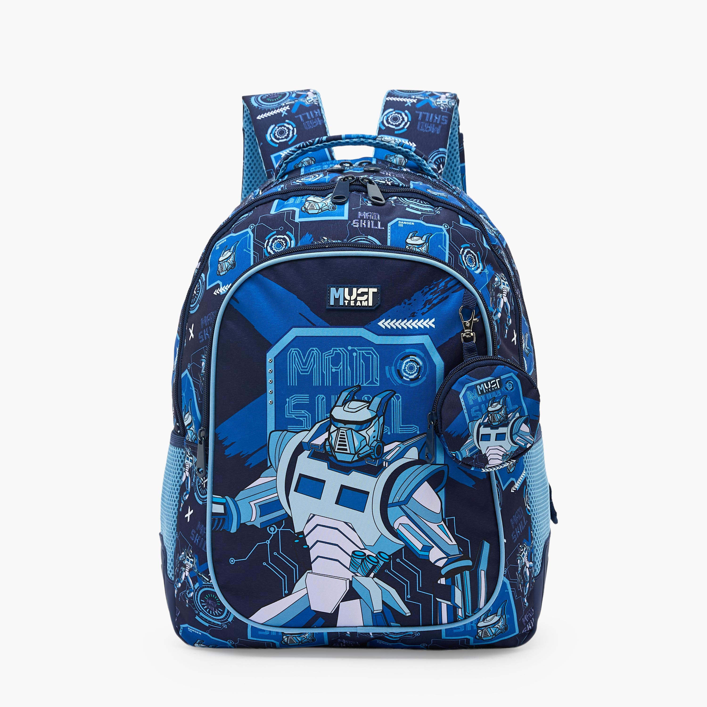 شنطة ظهر للأولاد 5-8 سنوات بأحزمة كتف مبطنة وطبعات روبوت من موست تيم - 17 بوصة-school-bagsandbackpacks-backpacks-image-1