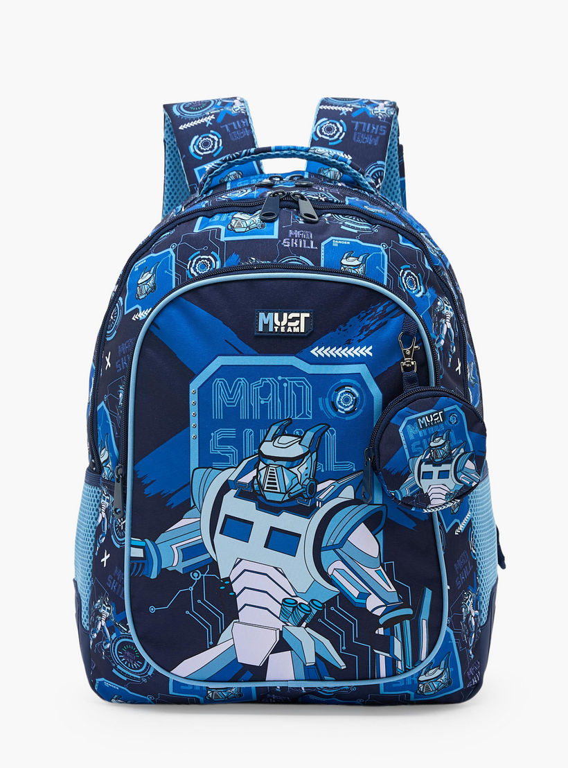 شنطة ظهر للأولاد 5-8 سنوات بأحزمة كتف مبطنة وطبعات روبوت من موست تيم - 17 بوصة-school-bagsandbackpacks-backpacks-image-1