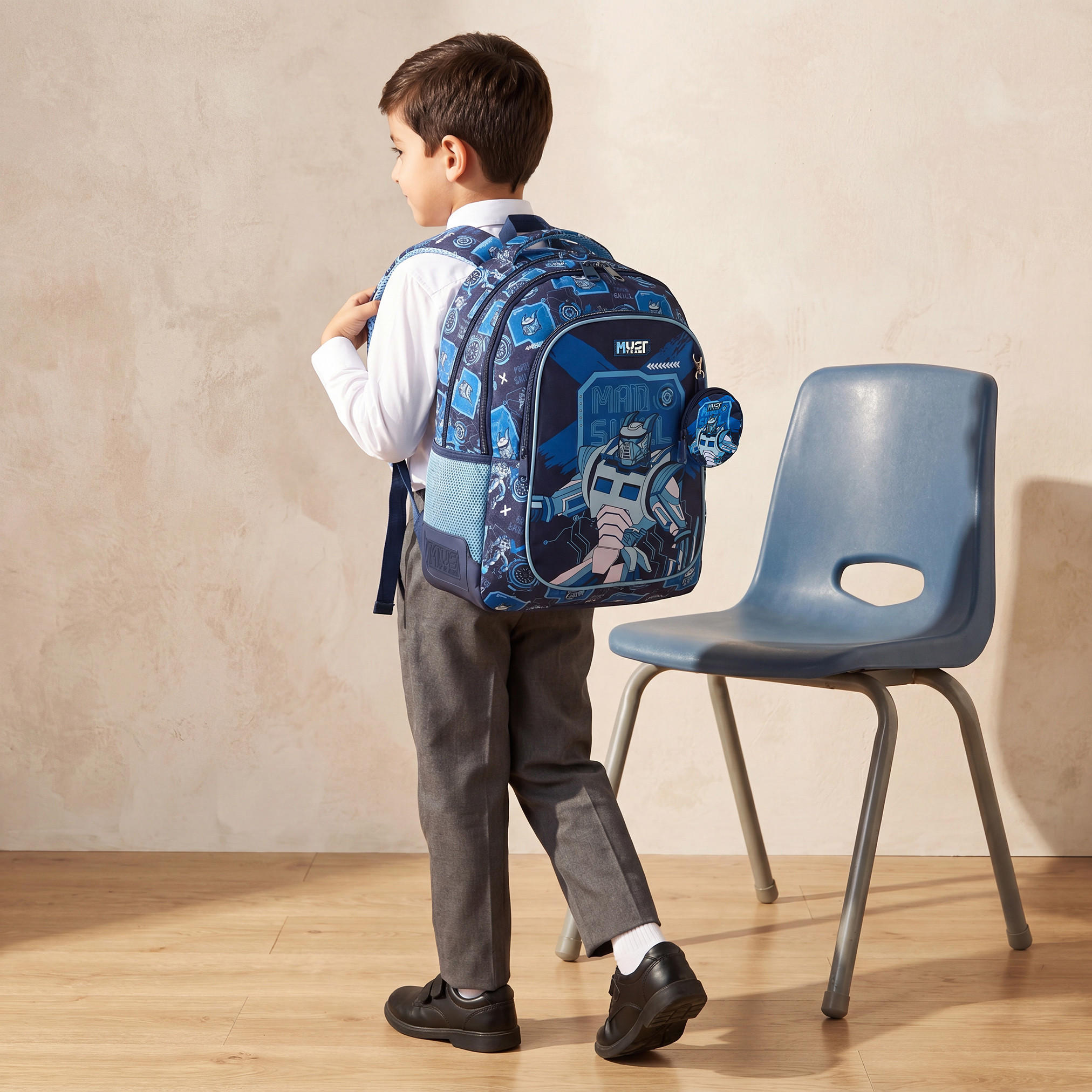 شنطة ظهر للأولاد 5-8 سنوات بأحزمة كتف مبطنة وطبعات روبوت من موست تيم - 17 بوصة-school-bagsandbackpacks-backpacks-image-3