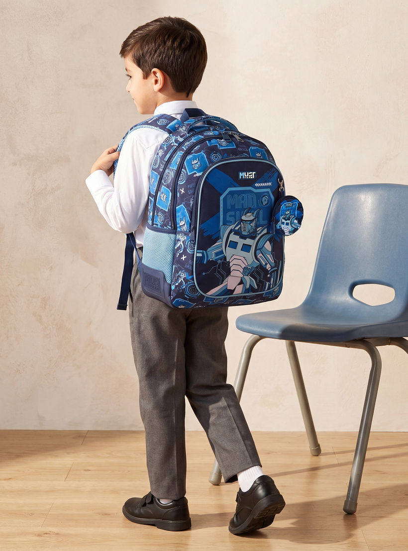 شنطة ظهر للأولاد 5-8 سنوات بأحزمة كتف مبطنة وطبعات روبوت من موست تيم - 17 بوصة-school-bagsandbackpacks-backpacks-image-3