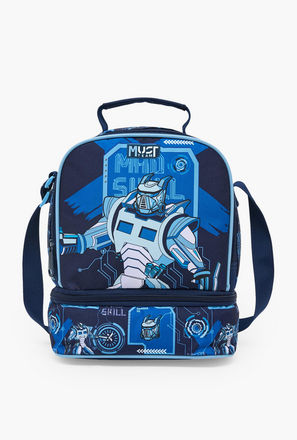 MustTeam Robot Print Lunch Bag for Boys 5-8 Years with Adjustable Strap-school-image-1