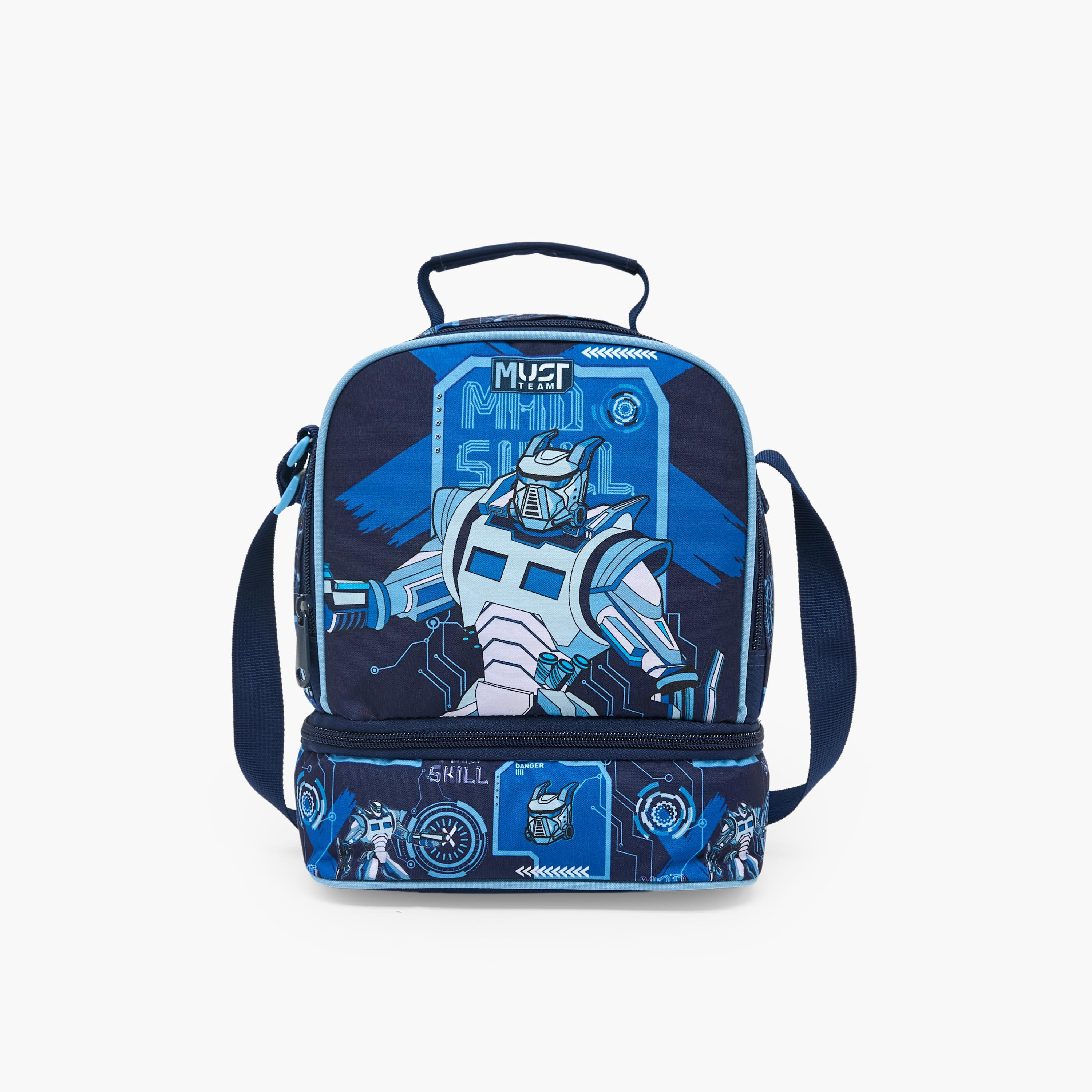 MustTeam Robot Print Lunch Bag for Boys 5-8 Years with Adjustable Strap-school-lunchessentials-lunchbags-image-1