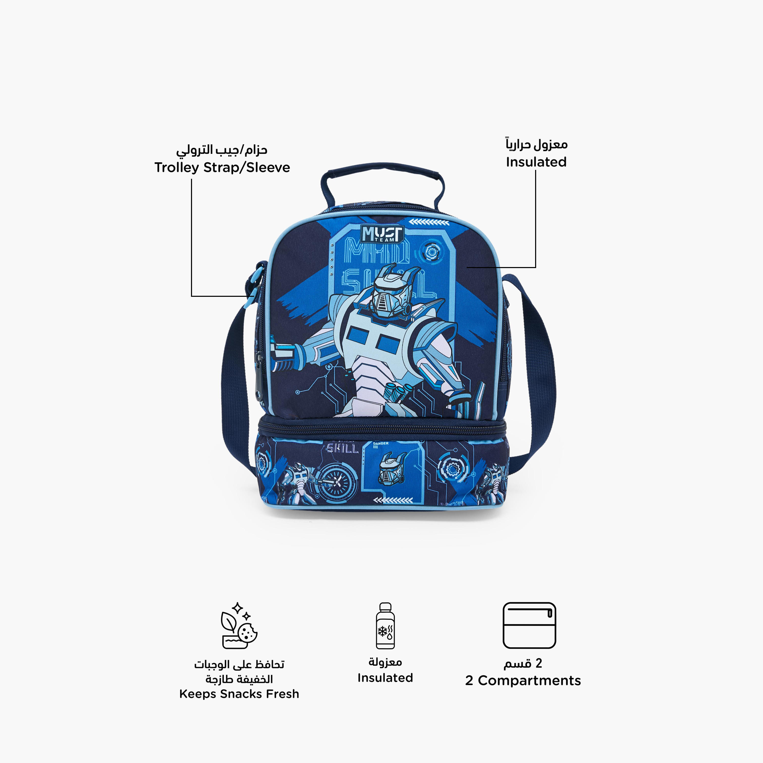 MustTeam Robot Print Lunch Bag for Boys 5-8 Years with Adjustable Strap-school-lunchessentials-lunchbags-image-2