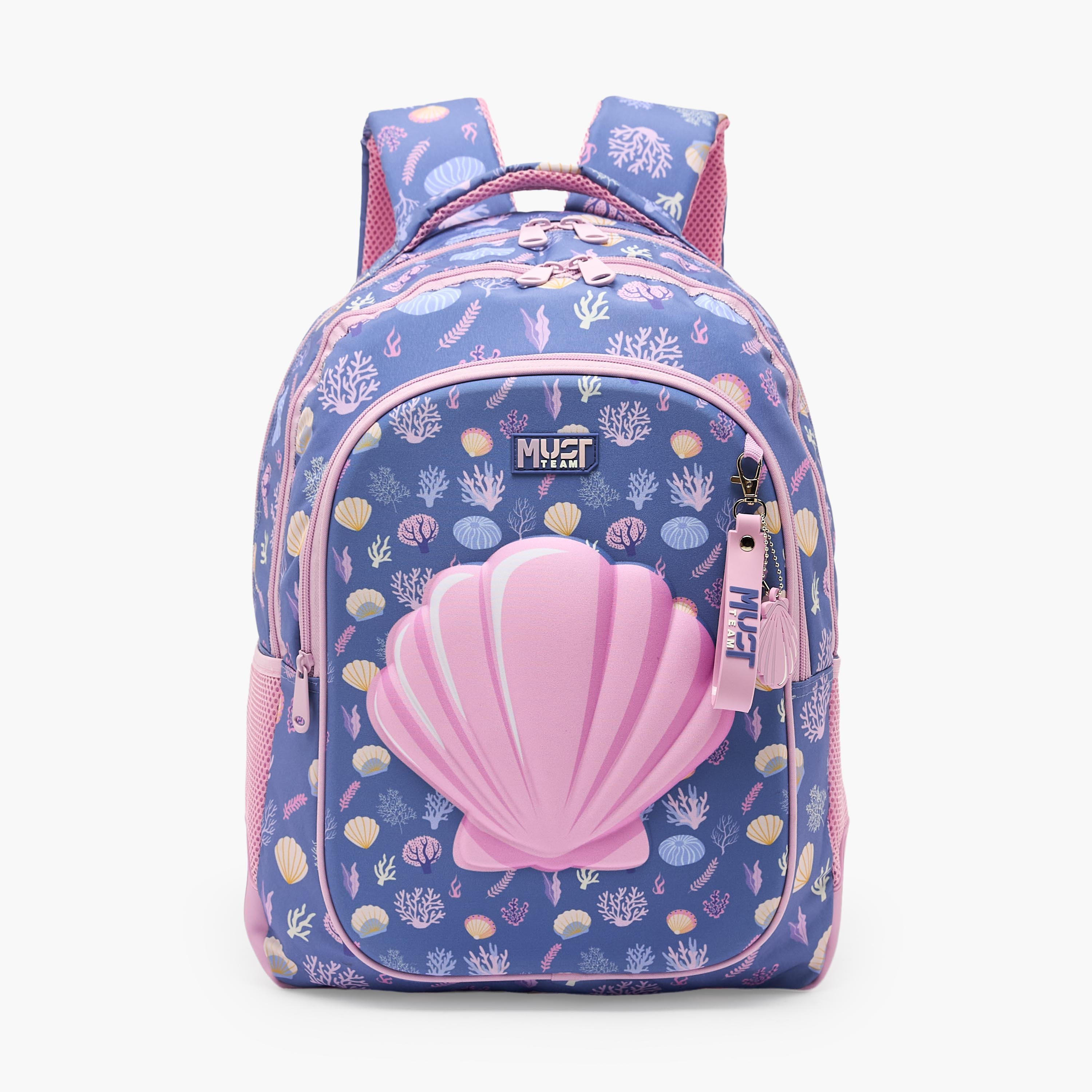 شنطة ظهر للبنات 5-8 سنوات بأحزمة كتف مبطنة وطبعات صدف من موست تيم - 17 بوصة-school-bagsandbackpacks-backpacks-image-1
