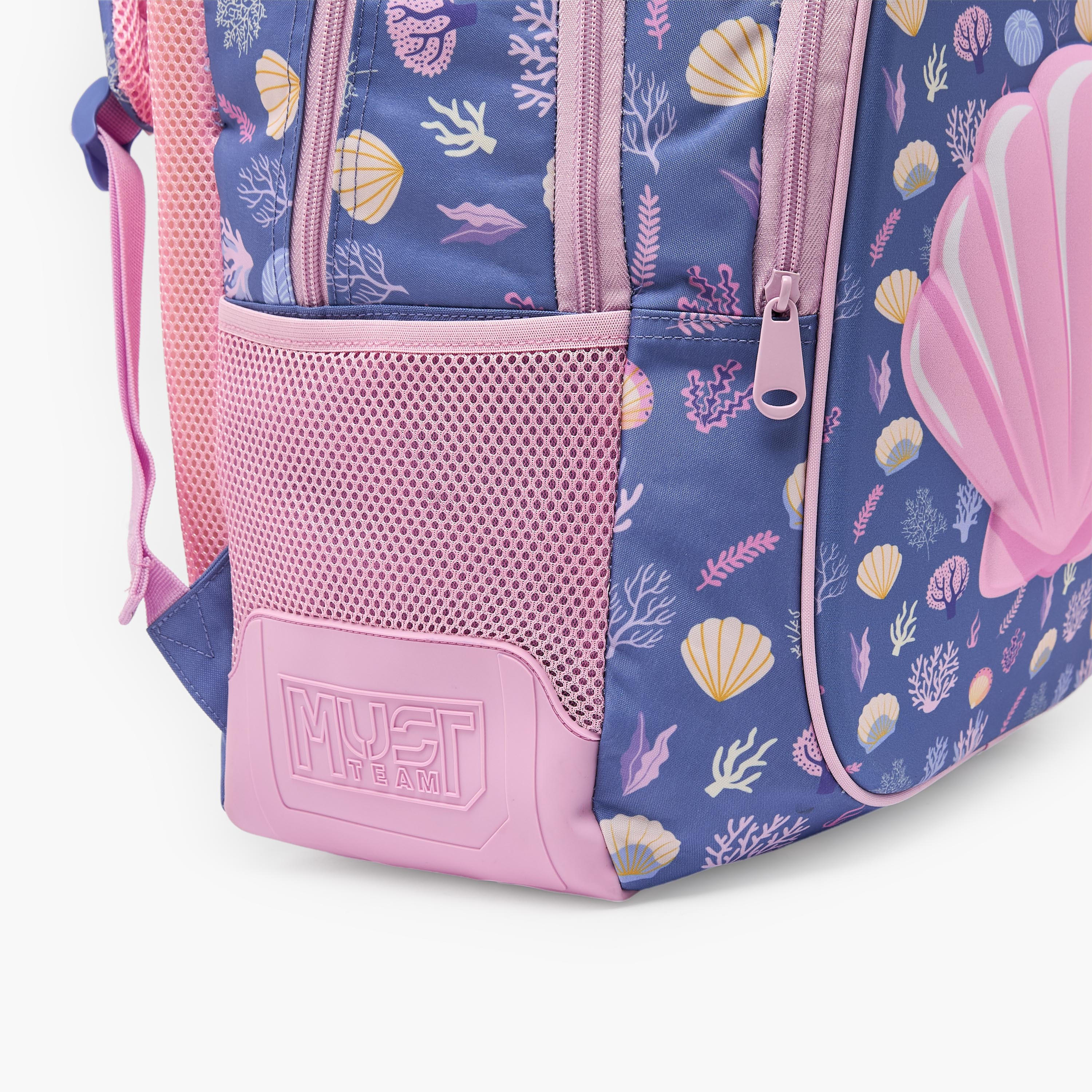 شنطة ظهر للبنات 5-8 سنوات بأحزمة كتف مبطنة وطبعات صدف من موست تيم - 17 بوصة-school-bagsandbackpacks-backpacks-image-9