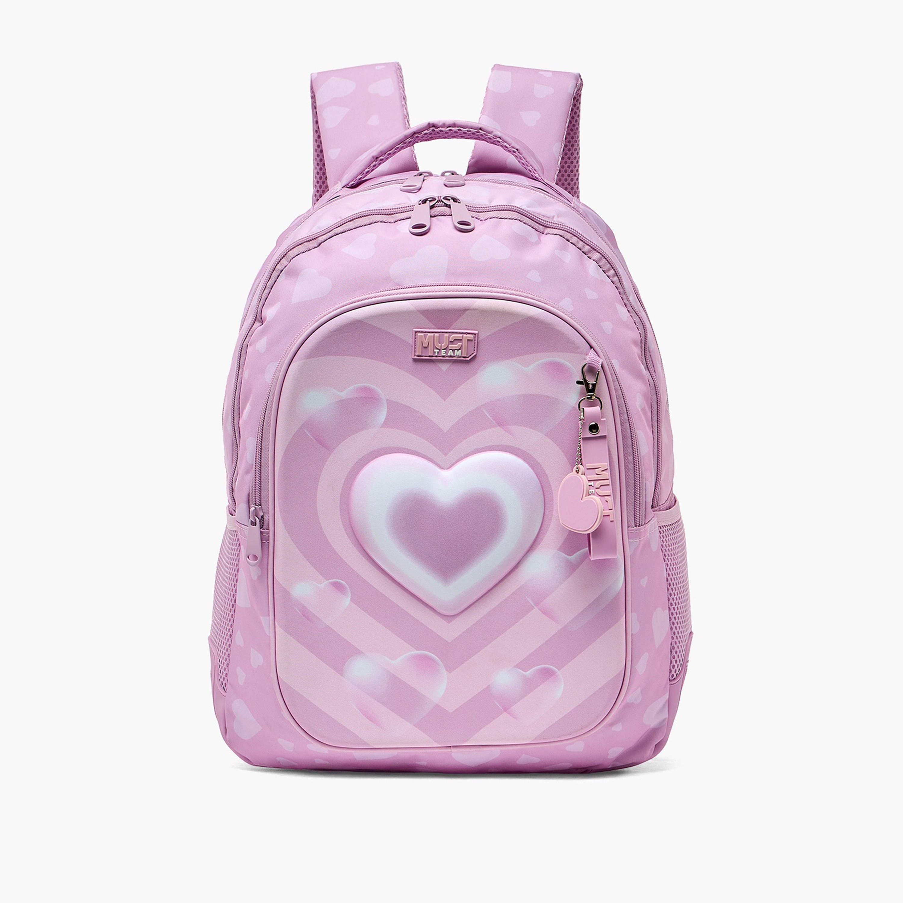 شنطة ظهر بطبعة قلب للبنات من 5-8 سنوات مع أحزمة كتف مبطنة من ماست تيم - 17 بوصة-school-bagsandbackpacks-backpacks-image-1