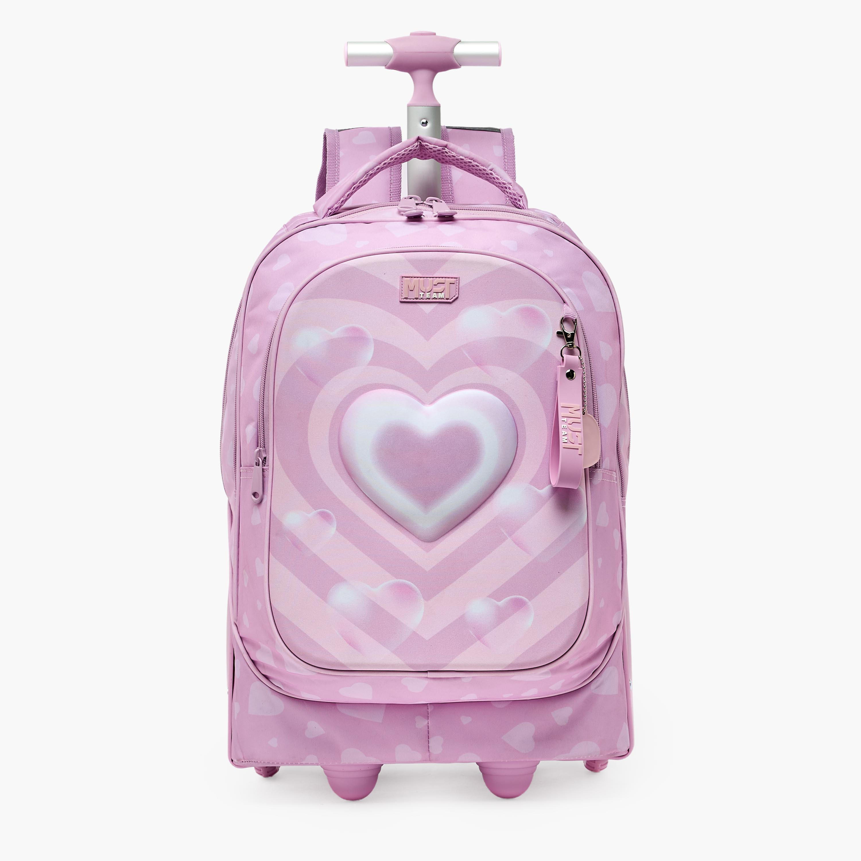 MustTeam Heart Print Trolley Backpack for Girls 8-13 Years with Retractable Handle - 17 inches-school-bagsandbackpacks-trolleybags-image-1