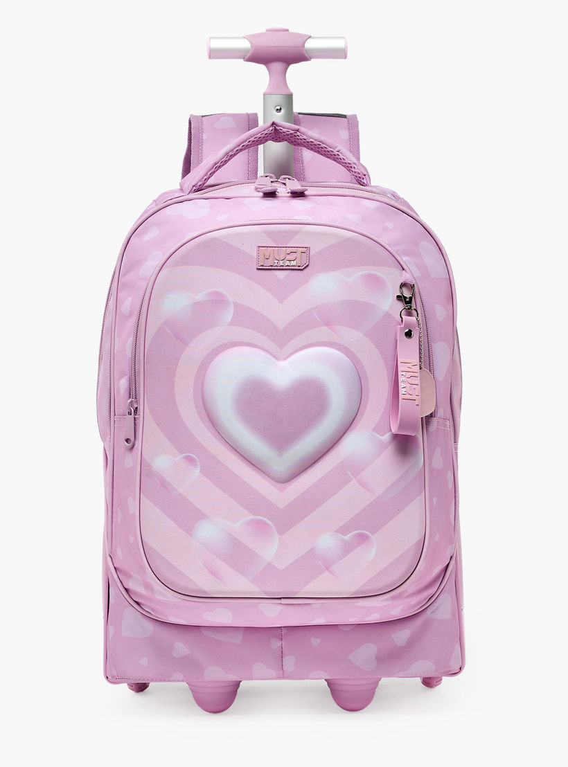 MustTeam Heart Print Trolley Backpack for Girls 8-13 Years with Retractable Handle - 17 inches-school-bagsandbackpacks-trolleybags-image-1