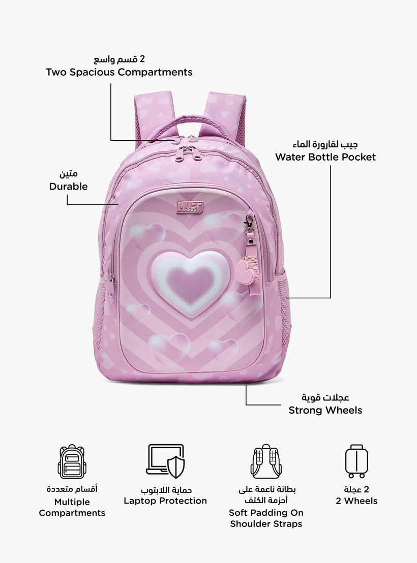 MustTeam Heart Print Trolley Backpack for Girls 8-13 Years with Retractable Handle - 17 inches-school-bagsandbackpacks-trolleybags-image-2