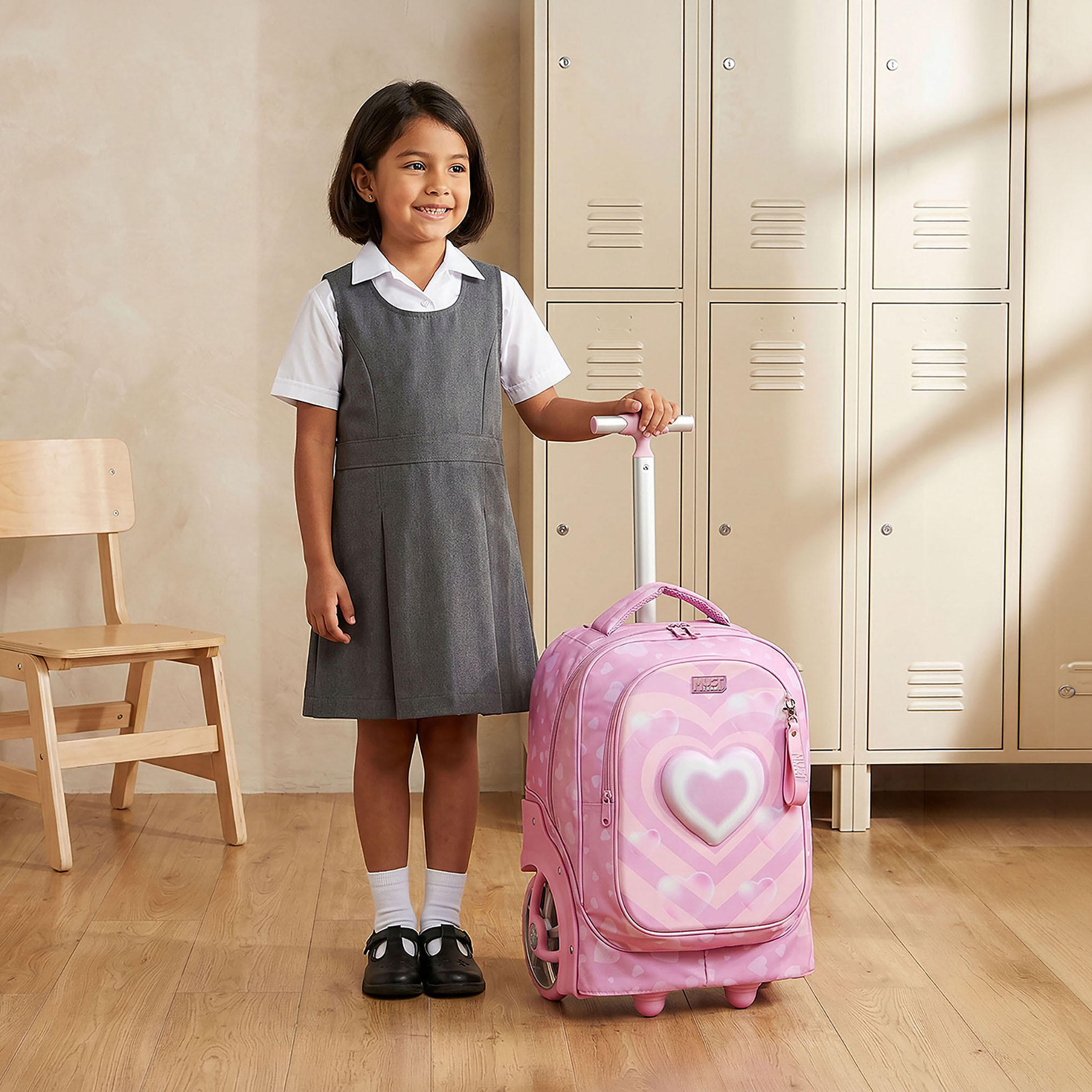 MustTeam Heart Print Trolley Backpack for Girls 8-13 Years with Retractable Handle - 17 inches-school-bagsandbackpacks-trolleybags-image-3
