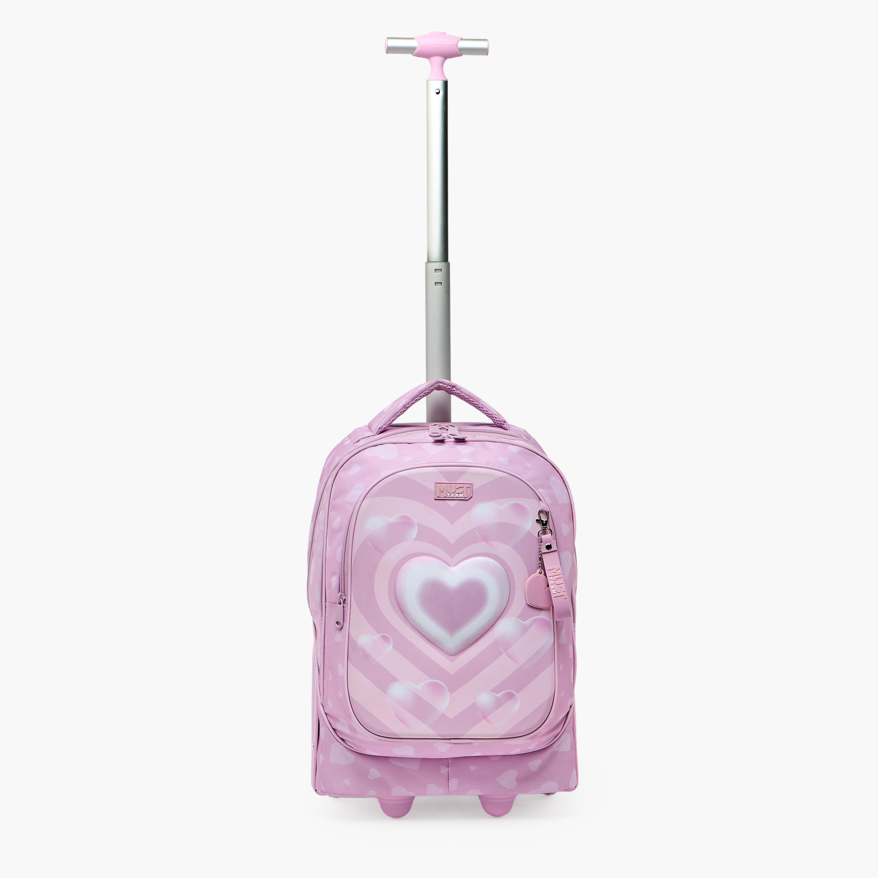 MustTeam Heart Print Trolley Backpack for Girls 8-13 Years with Retractable Handle - 17 inches-school-bagsandbackpacks-trolleybags-image-4