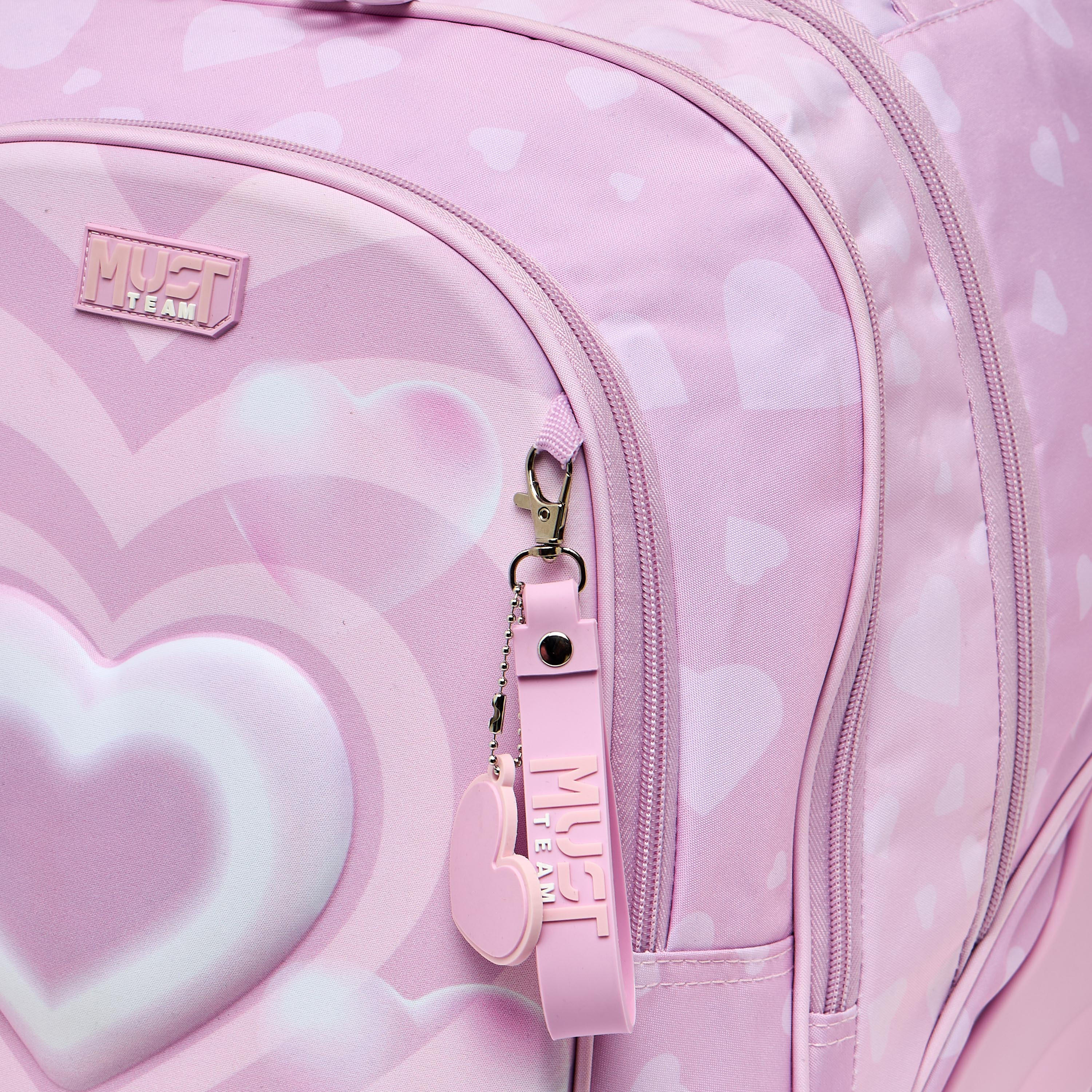 MustTeam Heart Print Trolley Backpack for Girls 8-13 Years with Retractable Handle - 17 inches-school-bagsandbackpacks-trolleybags-image-5
