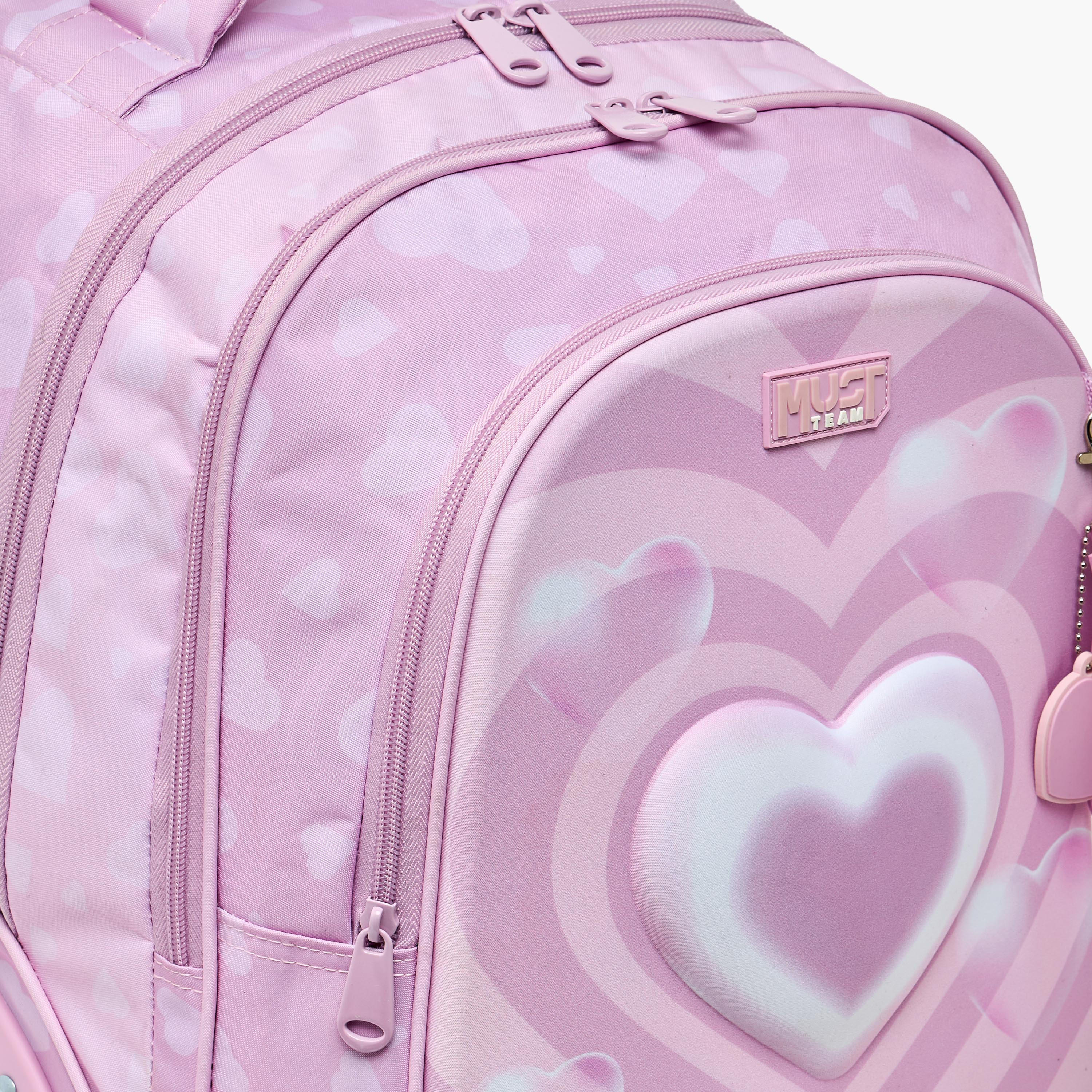 MustTeam Heart Print Trolley Backpack for Girls 8-13 Years with Retractable Handle - 17 inches-school-bagsandbackpacks-trolleybags-image-6
