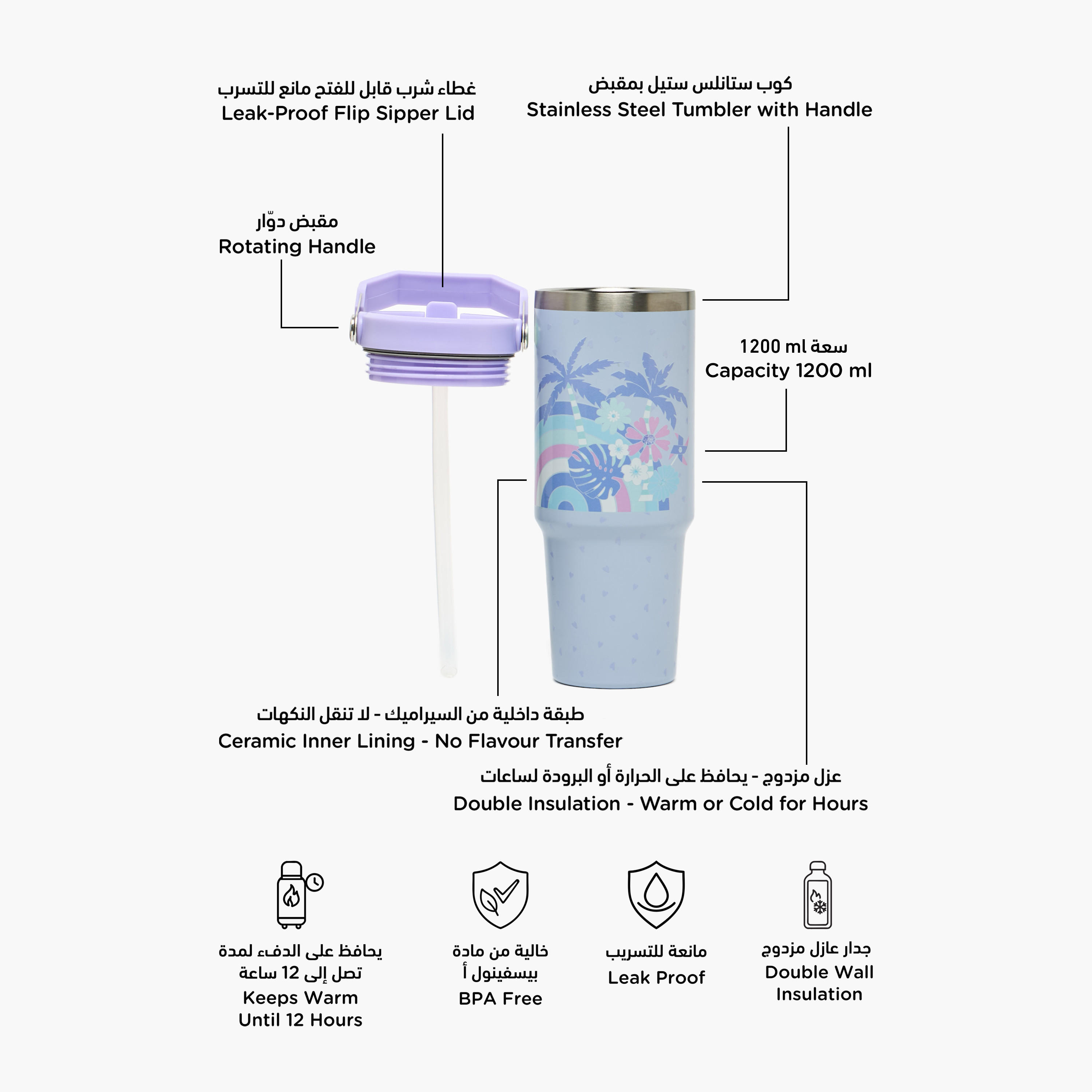 قارورة مياه ستانلس ستيل بفوهة قابلة للطي ومقبض وطبعات من سامي ستوديو - 1.2 لتر-school-waterbottles-image-2