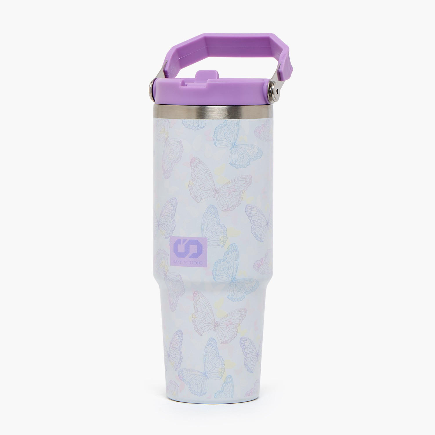 كوب ستانلس ستيل بطبعات فراشة وقشة من سامي ستوديو - 1.2 لتر-school-waterbottles-image-1