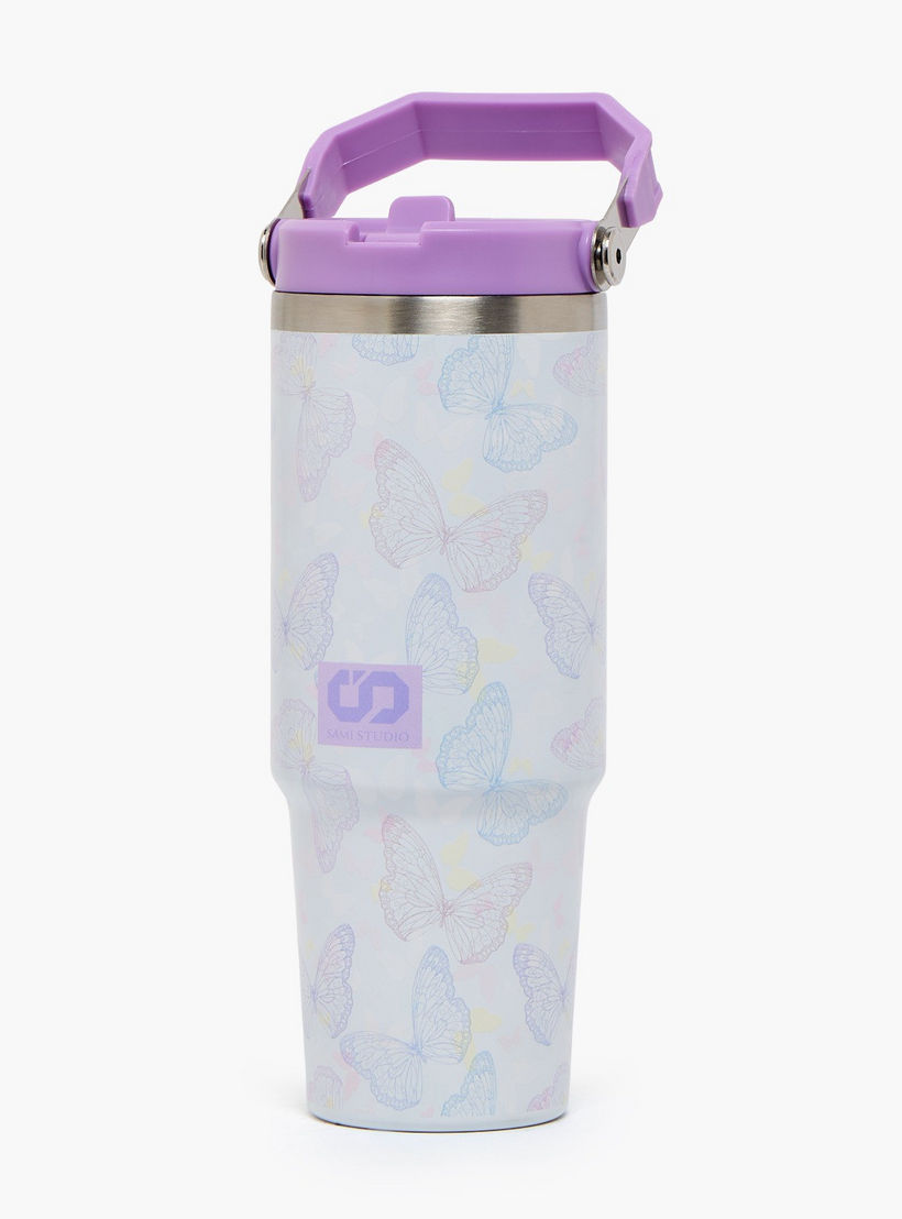 كوب ستانلس ستيل بطبعات فراشة وقشة من سامي ستوديو - 1.2 لتر-school-waterbottles-image-1