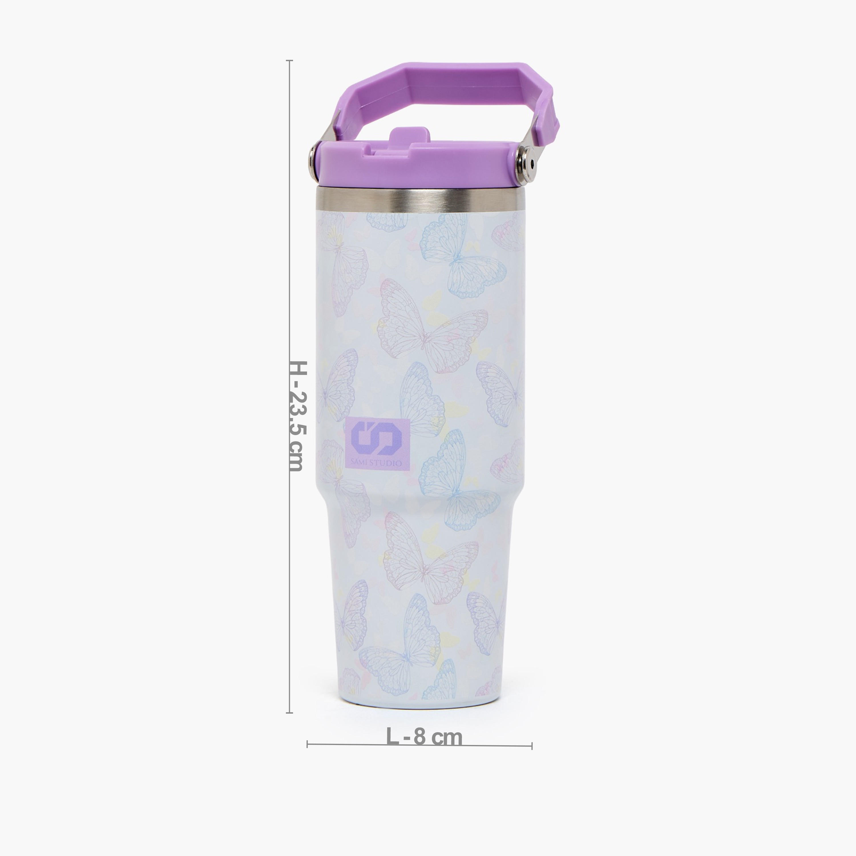 كوب ستانلس ستيل بطبعات فراشة وقشة من سامي ستوديو - 1.2 لتر-school-waterbottles-image-3