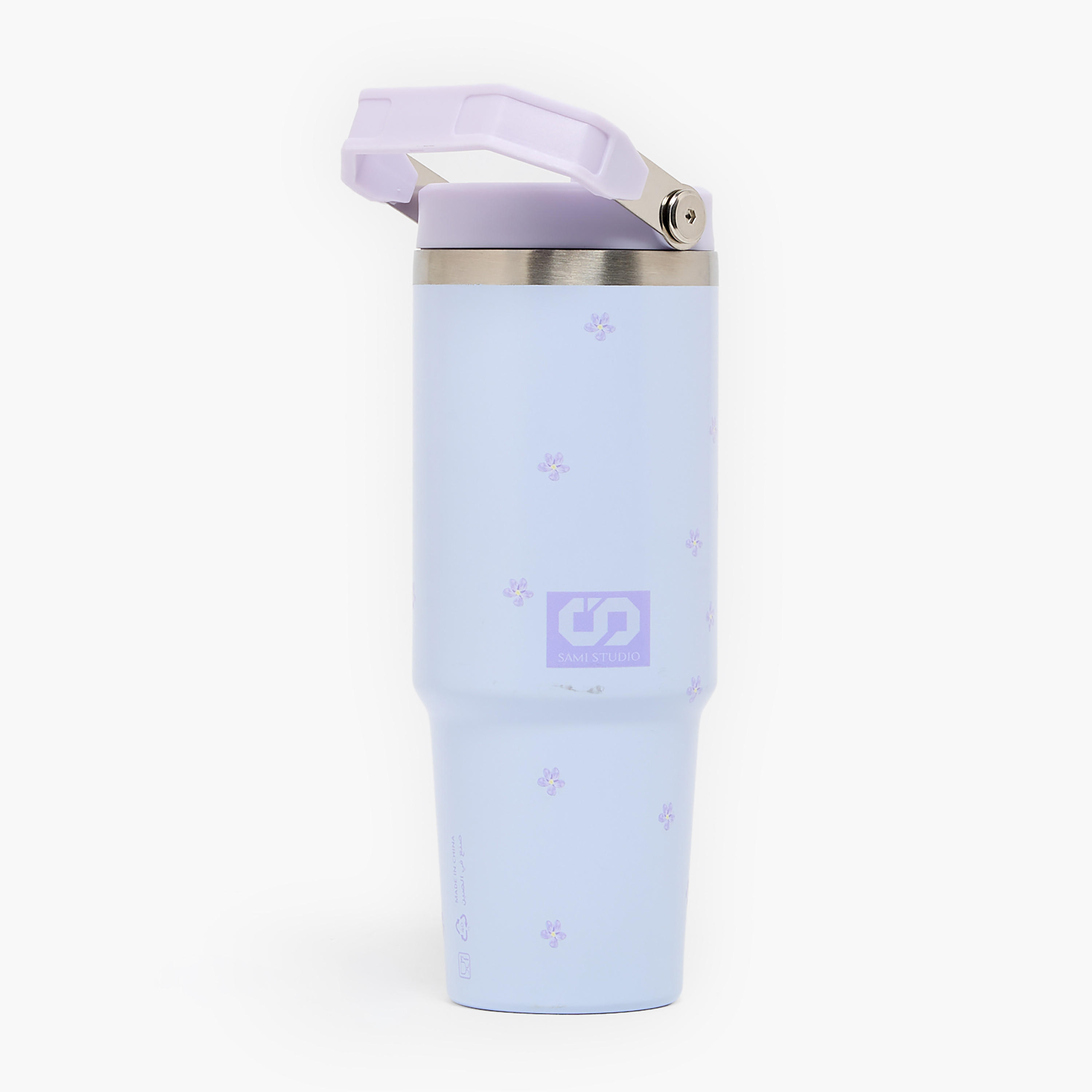 SAMI STUDIO Floral Print Stainless Steel Water Bottle with Flip Spout and Handle - 1.2 L-school-waterbottles-image-1