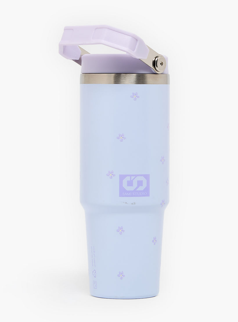 SAMI STUDIO Floral Print Stainless Steel Water Bottle with Flip Spout and Handle - 1.2 L-school-waterbottles-image-1