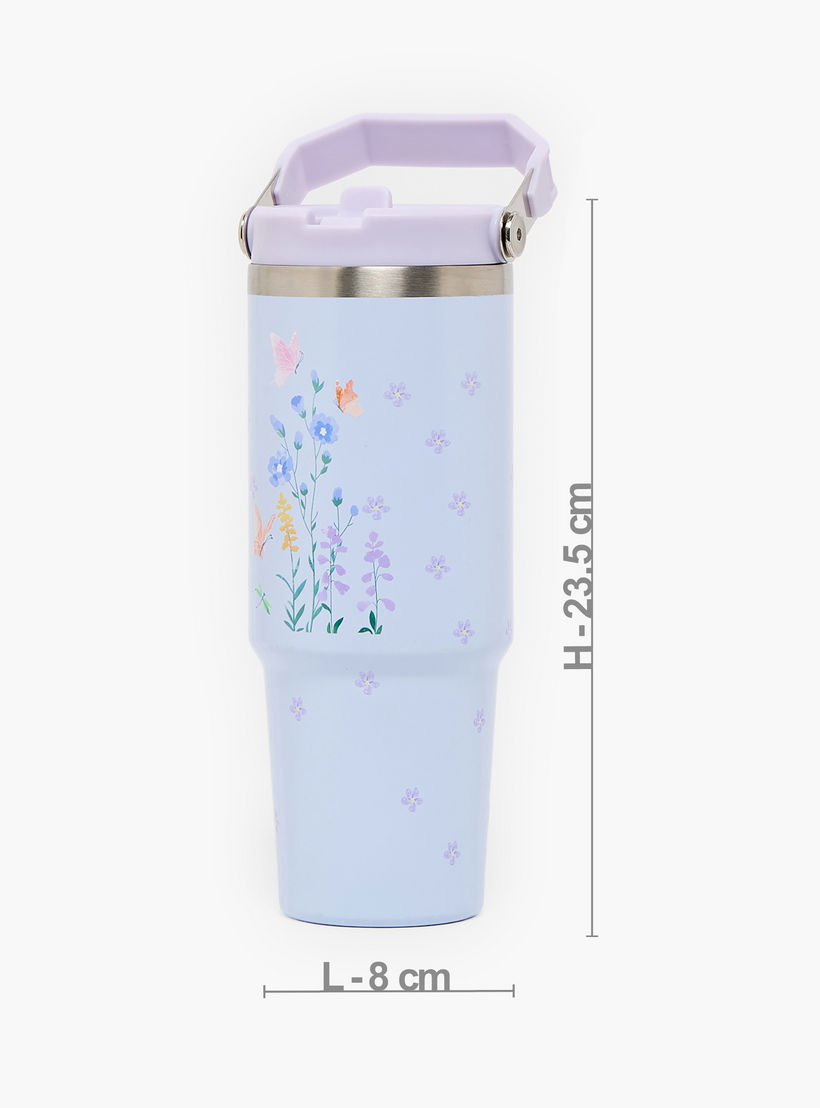 SAMI STUDIO Floral Print Stainless Steel Water Bottle with Flip Spout and Handle - 1.2 L-school-waterbottles-image-3