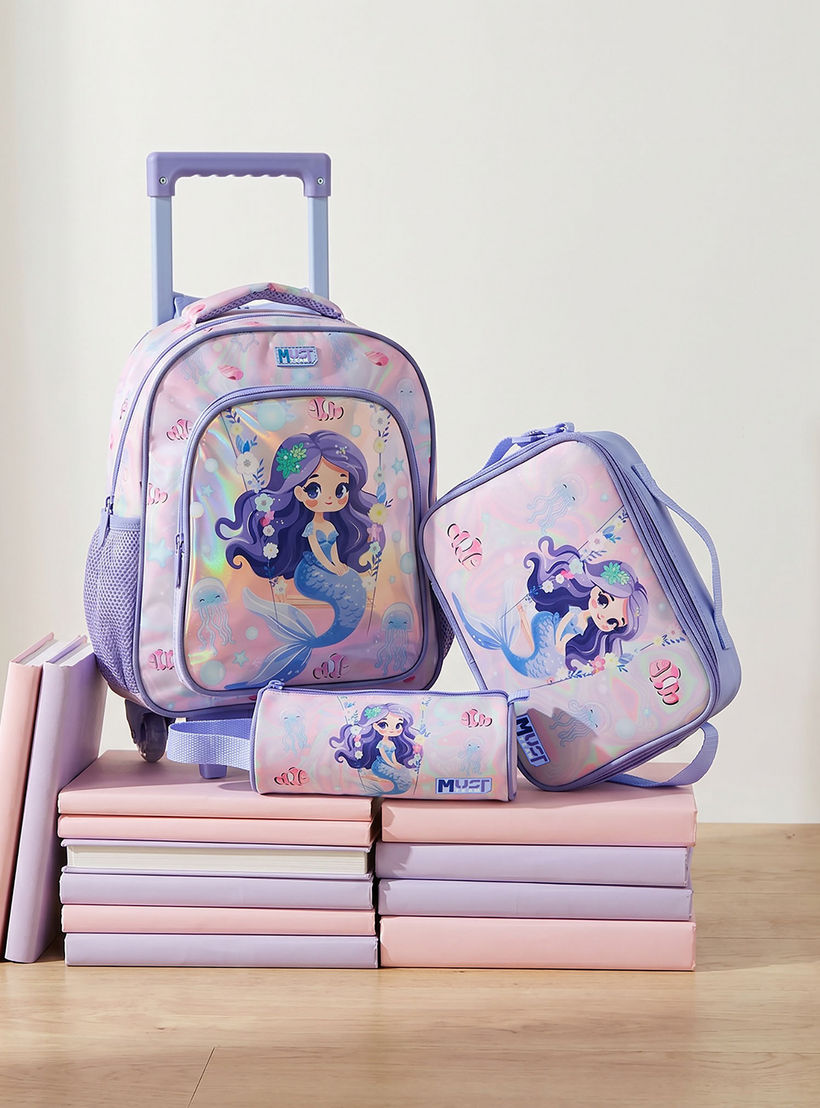طقم شنطة ترولي مدرسية 3 قطع للبنات 5-8 سنوات مع شنطة غداء وطبعات من مست تيم - 12 بوصة-school-bagsandbackpacks-trolleybags-image-1