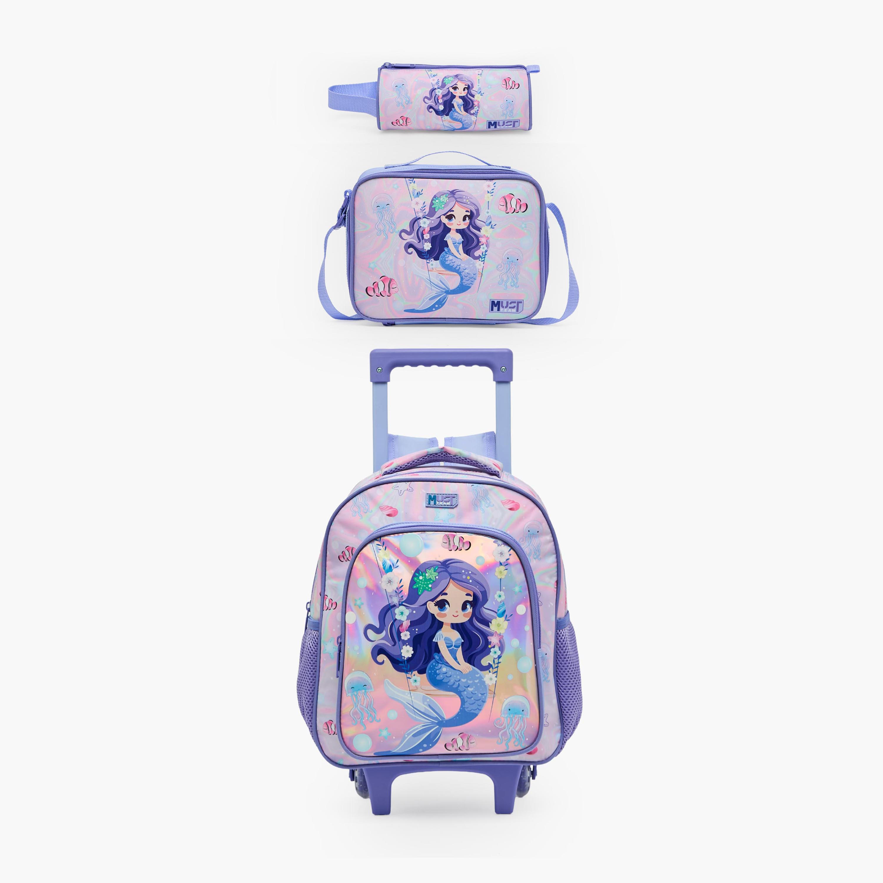 طقم شنطة ترولي مدرسية 3 قطع للبنات 5-8 سنوات مع شنطة غداء وطبعات من مست تيم - 12 بوصة-school-bagsandbackpacks-trolleybags-image-2