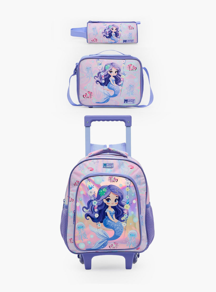 طقم شنطة ترولي مدرسية 3 قطع للبنات 5-8 سنوات مع شنطة غداء وطبعات من مست تيم - 12 بوصة-school-bagsandbackpacks-trolleybags-image-2