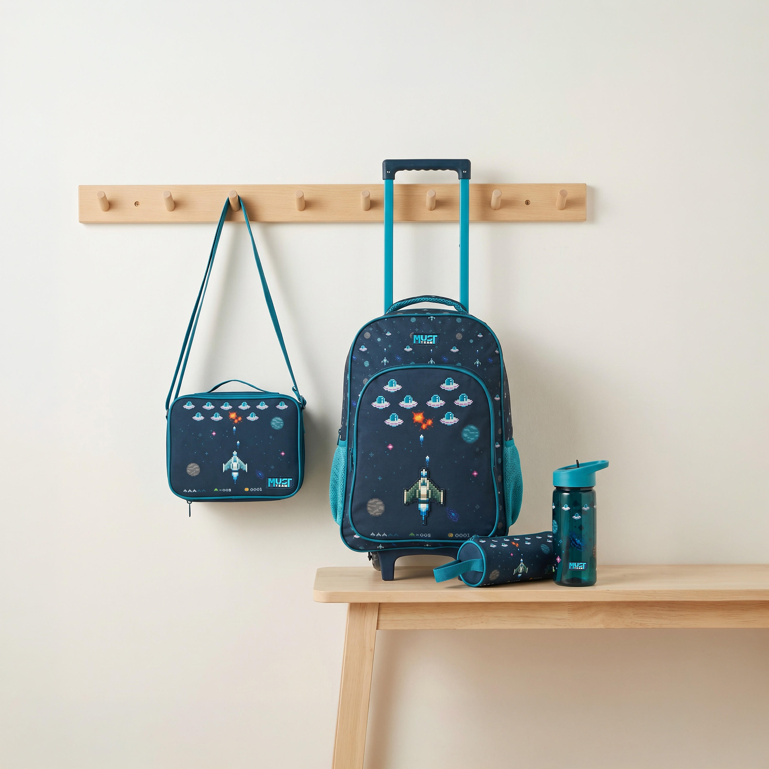 MustTeam Game Print 4-Piece School Trolley Bag Set for Boys 5-8 Years with Pencil Pouch - 16 inches-school-bagsandbackpacks-trolleybags-image-1
