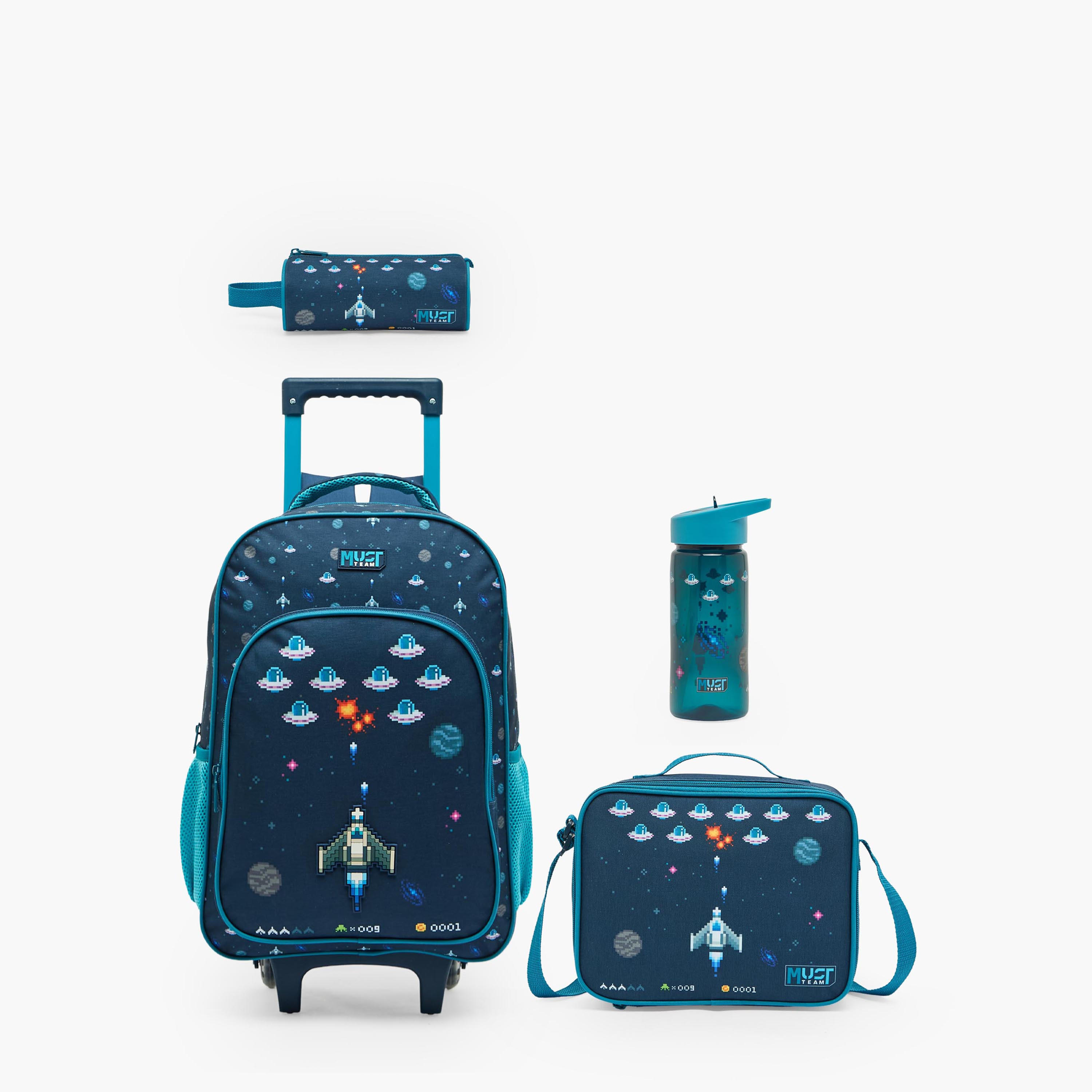 MustTeam Game Print 4-Piece School Trolley Bag Set for Boys 5-8 Years with Pencil Pouch - 16 inches-school-bagsandbackpacks-trolleybags-image-2