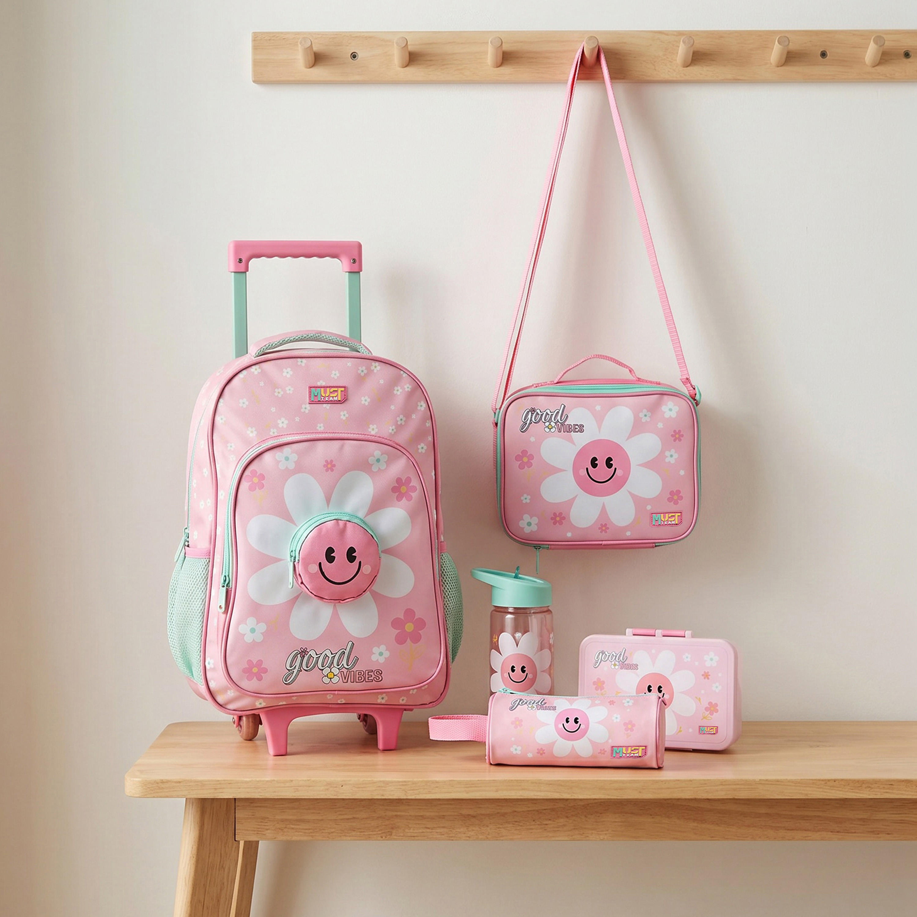 طقم شنطة ترولي مدرسية 5 قطع للبنات 5-8 سنوات مع شنطة غداء وطبعات من مست تيم - 16 بوصة-school-bagsandbackpacks-trolleybags-image-1