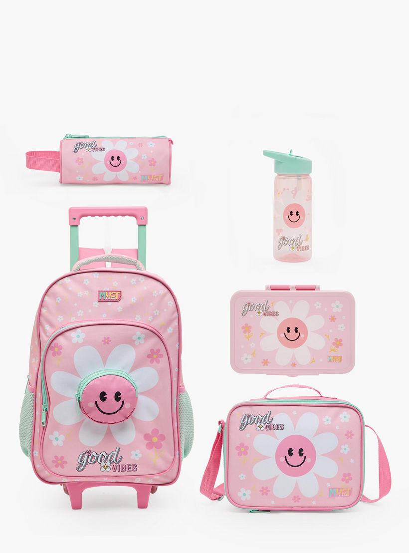 طقم شنطة ترولي مدرسية 5 قطع للبنات 5-8 سنوات مع شنطة غداء وطبعات من مست تيم - 16 بوصة-school-bagsandbackpacks-trolleybags-image-2