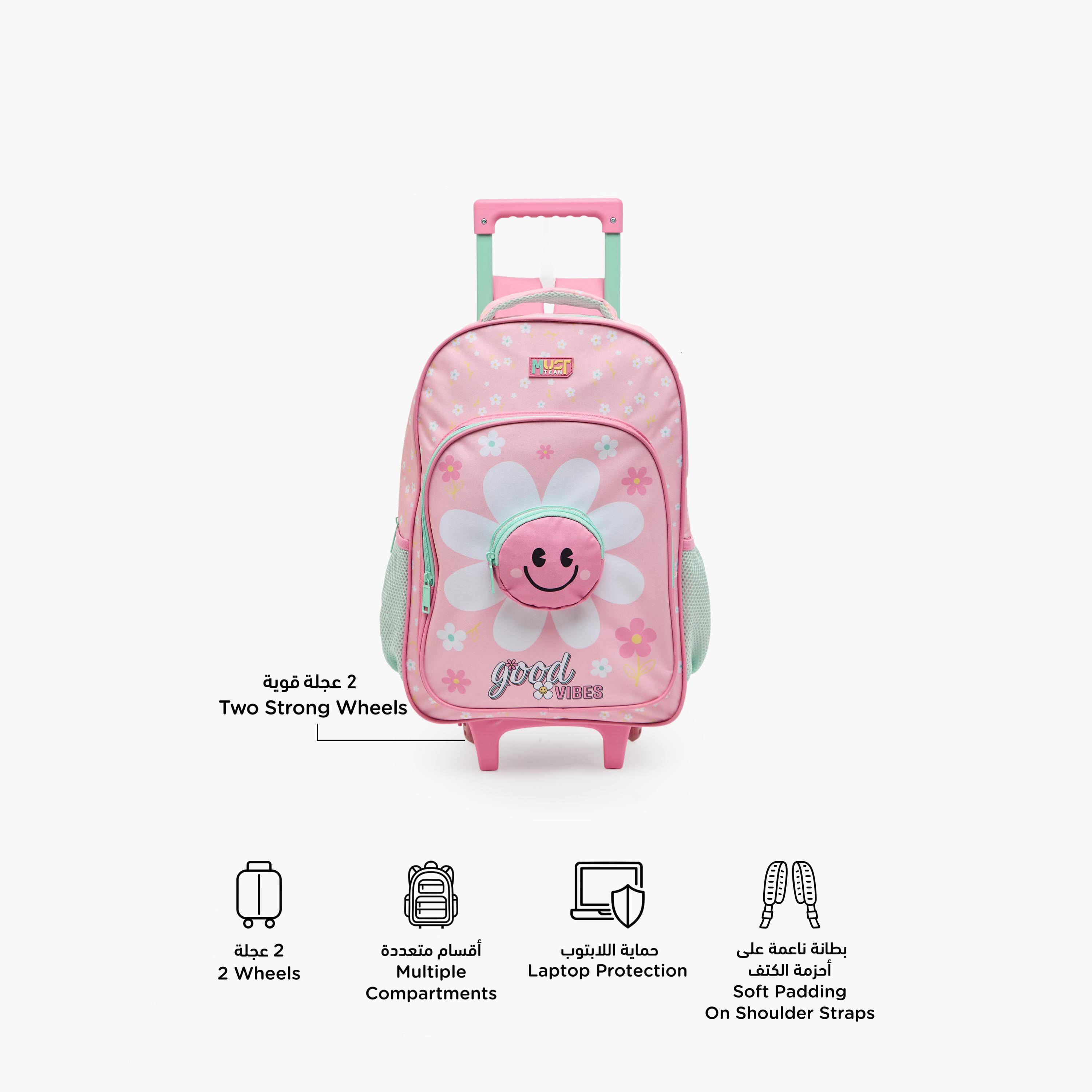 طقم شنطة ترولي مدرسية 5 قطع للبنات 5-8 سنوات مع شنطة غداء وطبعات من مست تيم - 16 بوصة-school-bagsandbackpacks-trolleybags-image-3