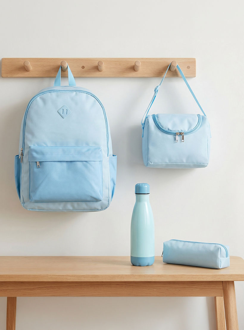 Solid 4-Piece School Bag Set for Kids 8-13 Years with Pencil Pouch and Lunch Bag - 17 inch-school-bagsandbackpacks-backpacks-image-1
