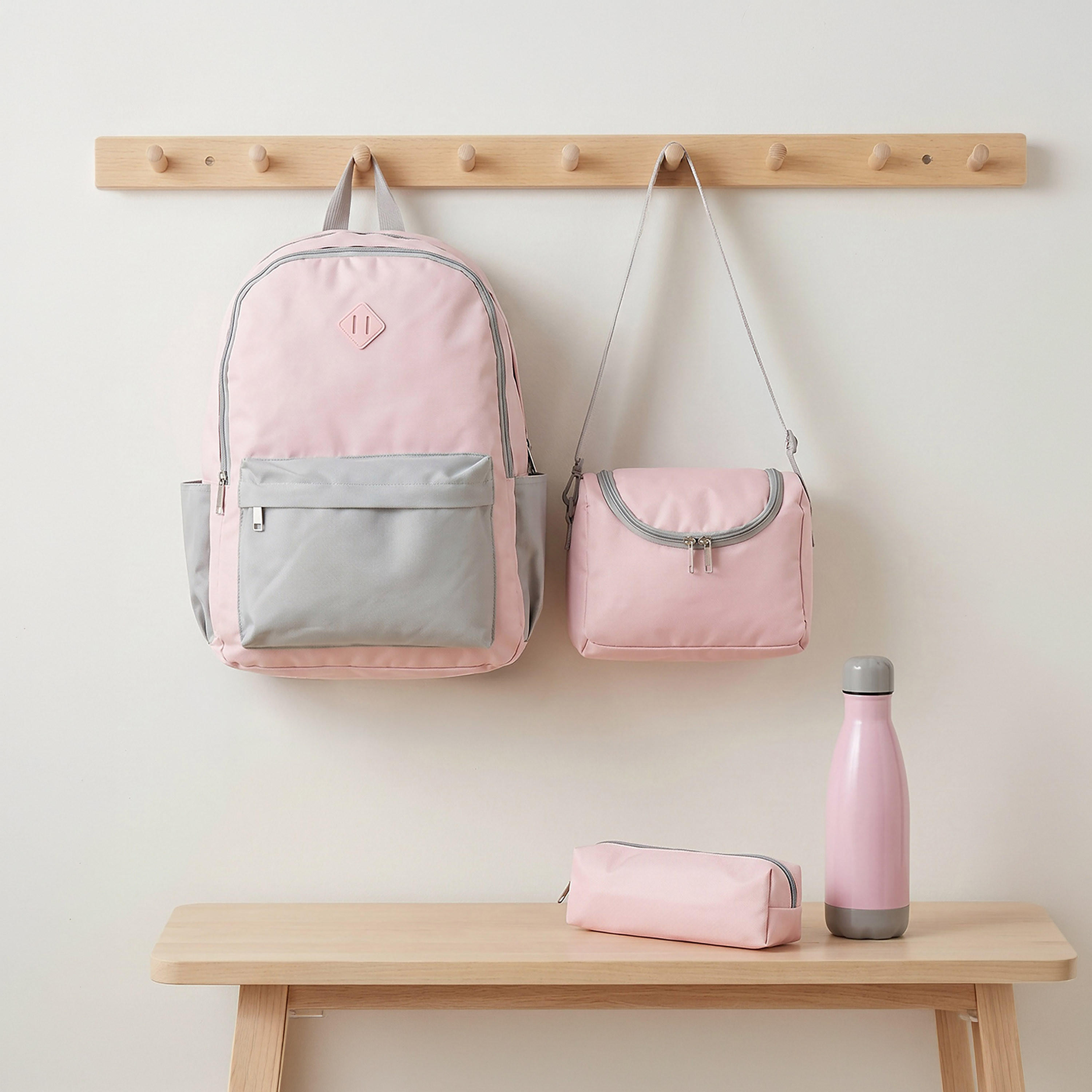 طقم شنطة مدرسية سادة 4 قطع للأطفال 8-13 سنوات مع مقلمة وشنطة غداء - 17 بوصة-school-bagsandbackpacks-backpacks-image-1