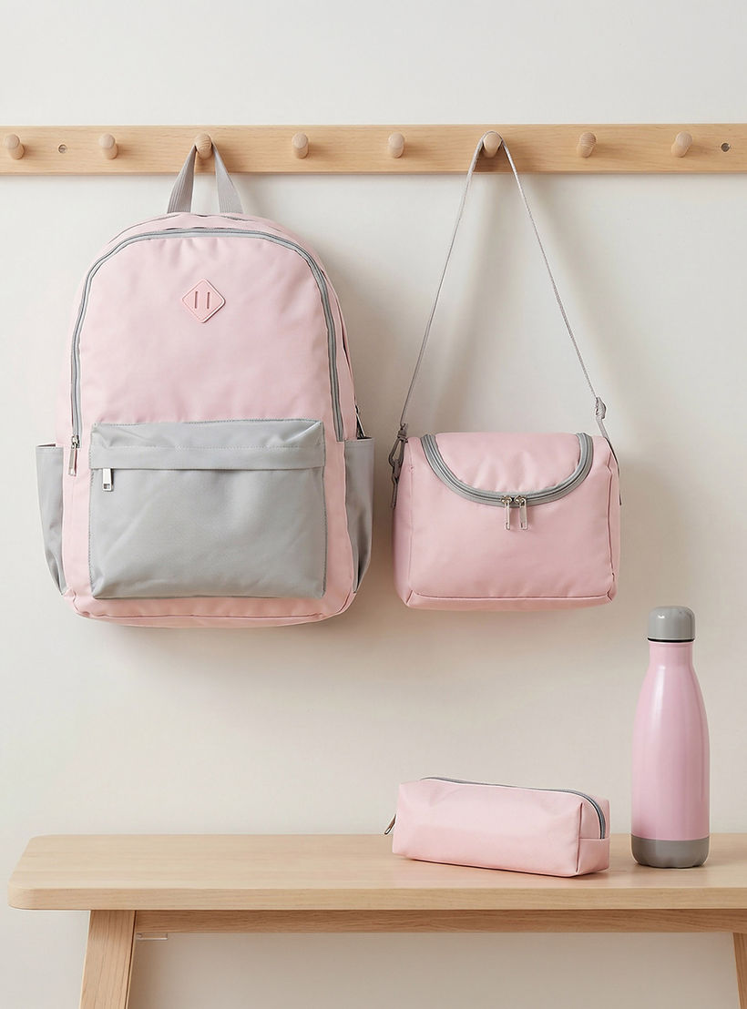 طقم شنطة مدرسية سادة 4 قطع للأطفال 8-13 سنوات مع مقلمة وشنطة غداء - 17 بوصة-school-bagsandbackpacks-backpacks-image-1